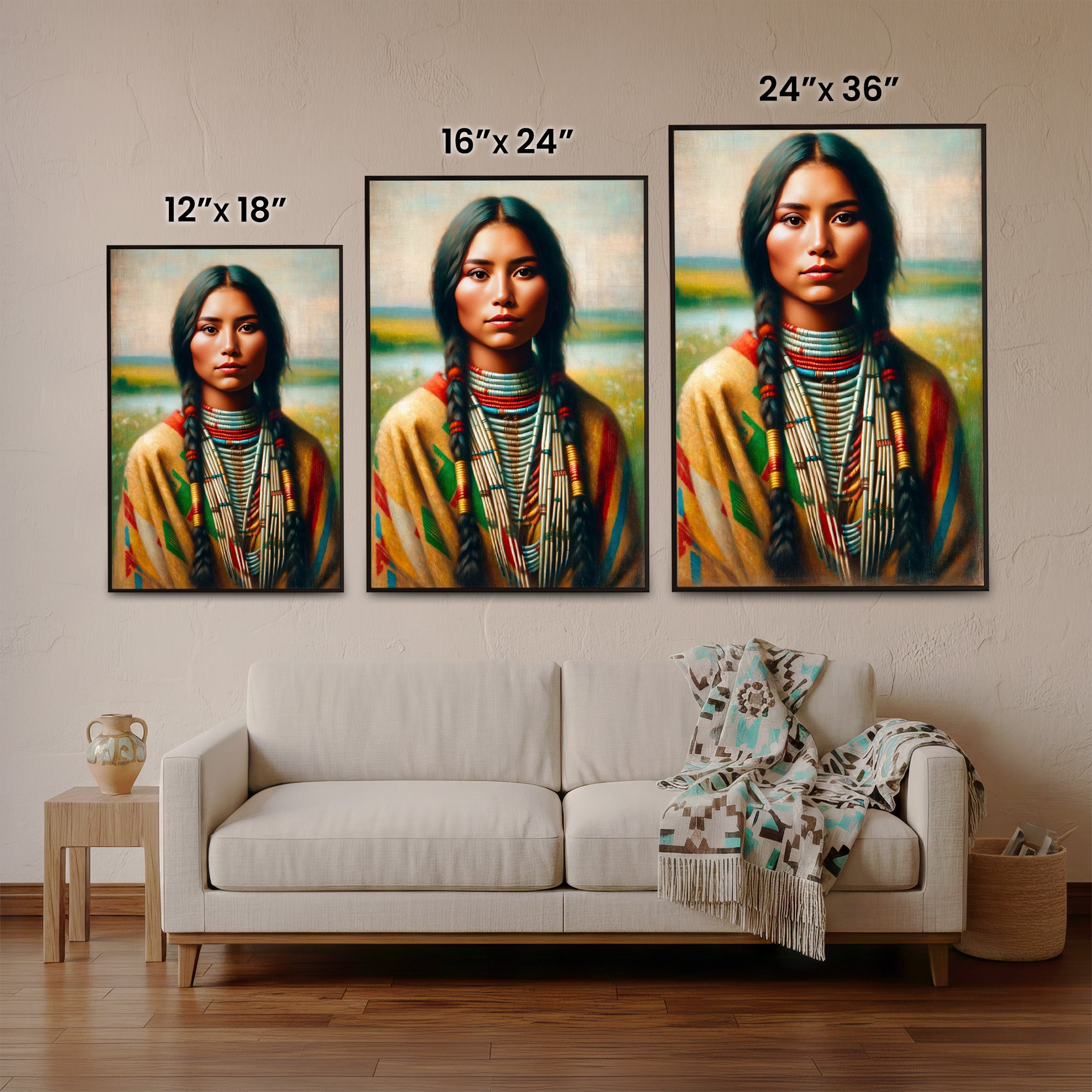 Custom Native American Women Portrait Photo Canvas Art Gift Home Decor