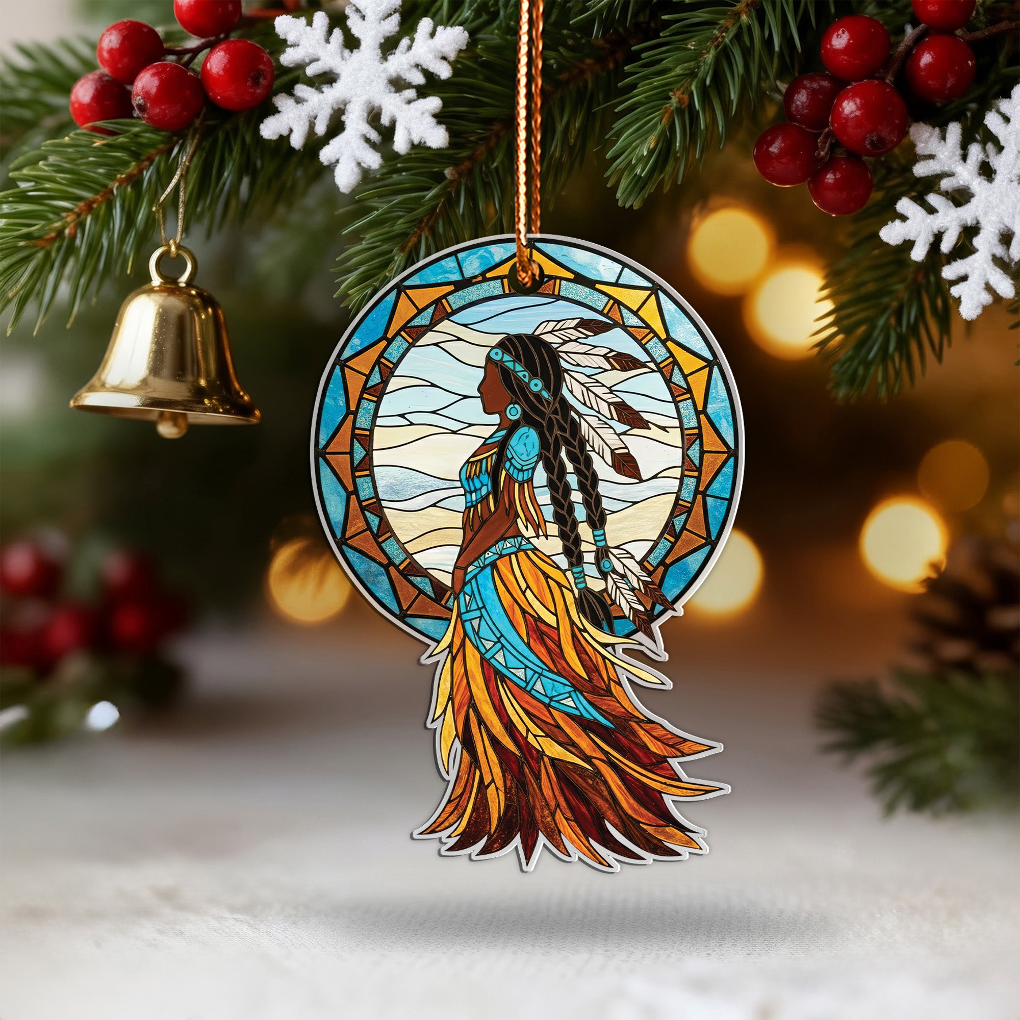 Indigenous Tribal Woman Ornament Native American Unique Gift Decor Flat Acrylic