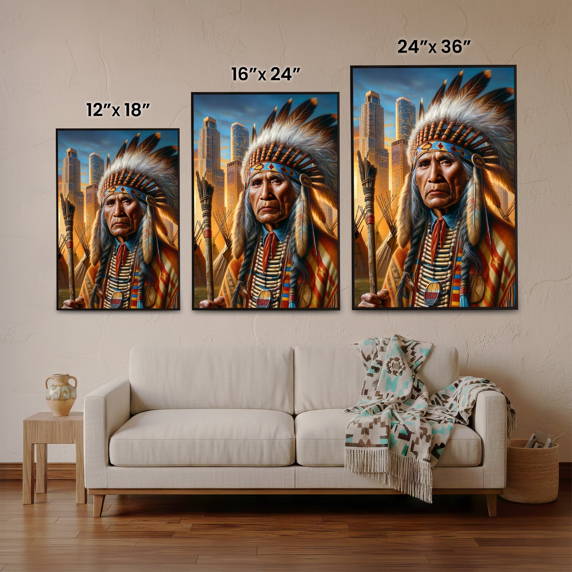 Custom Native American Chief Portrait Photo Canvas Art Gift Home Decor