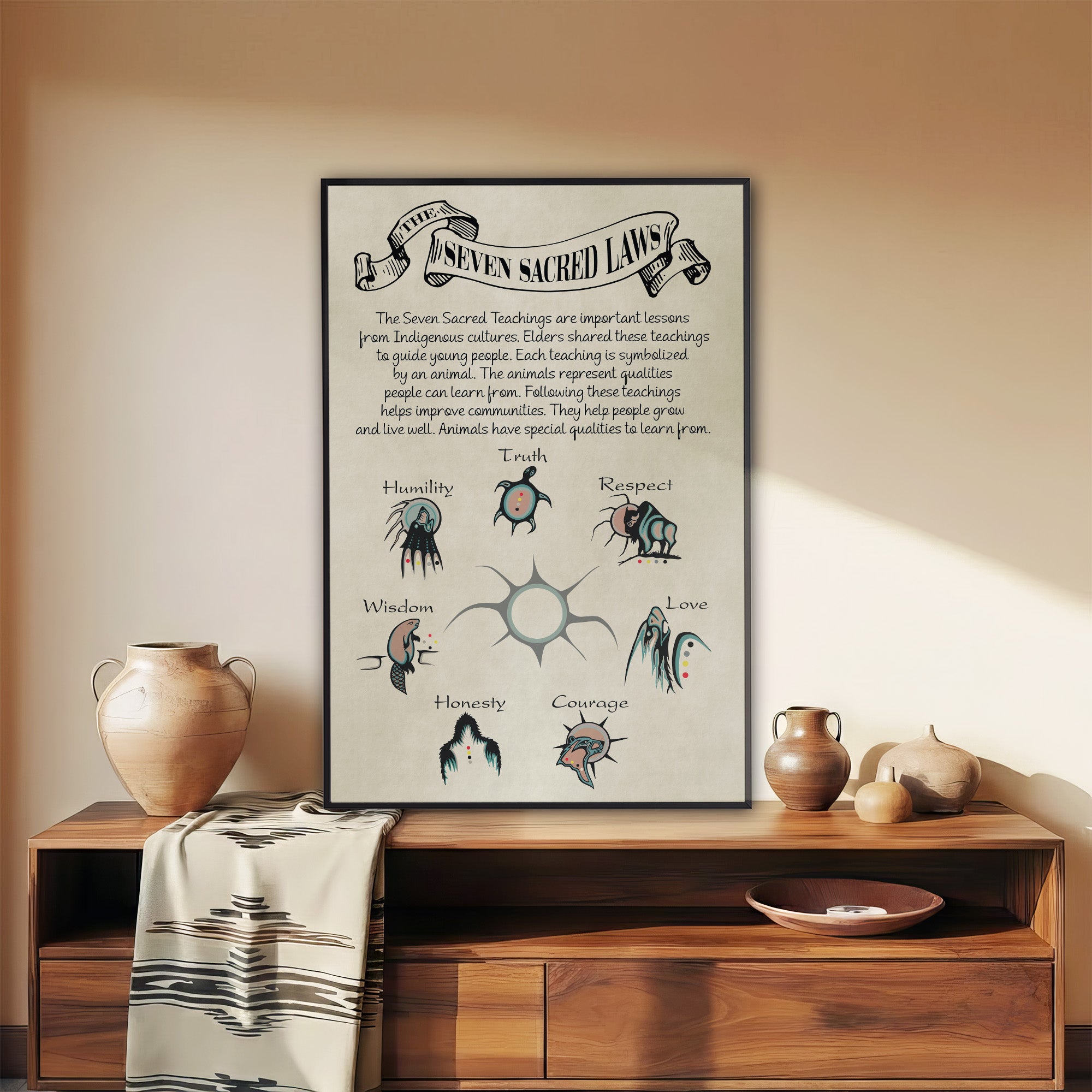 Native American Seven Sacred Laws Poster – Indigenous Artwork Poster/ Canvas