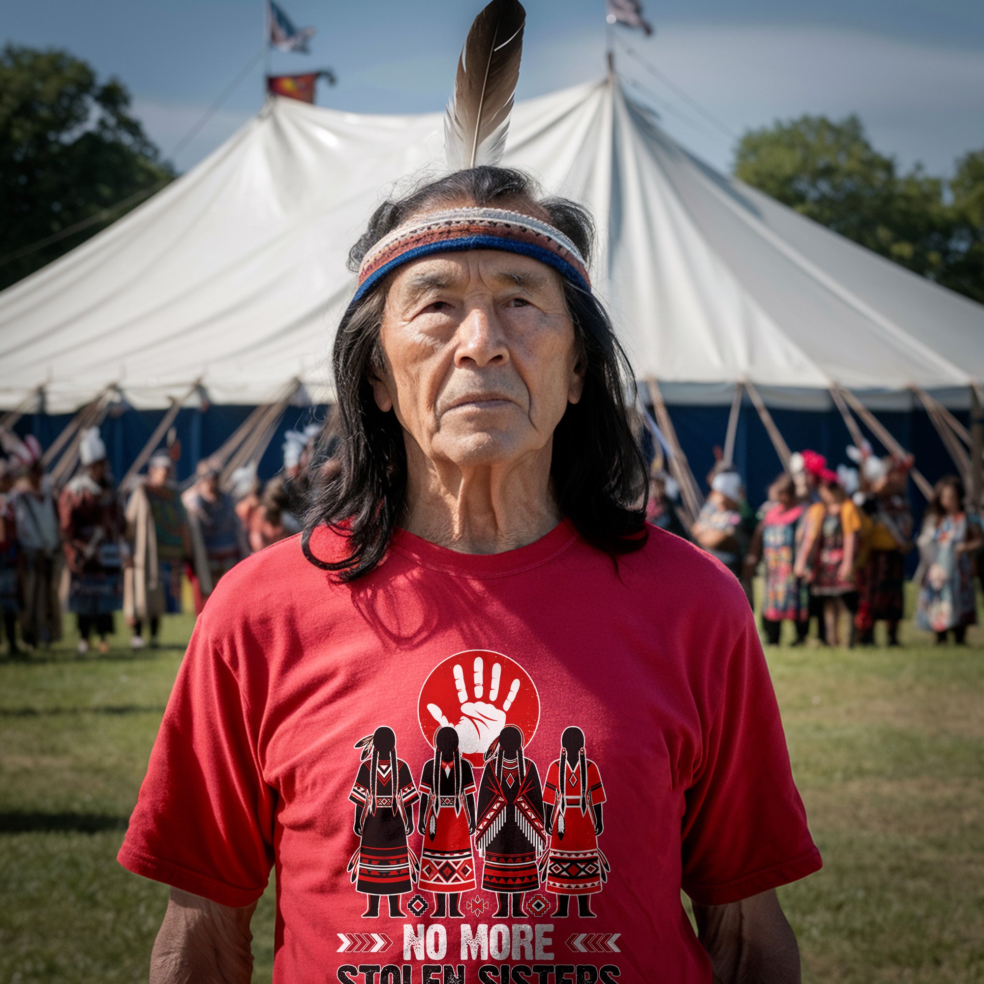 No More Stolen Sisters - Native American Red Hand & Silhouette Design Unisex T-shirt/T-shirt V-Neck/Hoodie/Sweatshirt