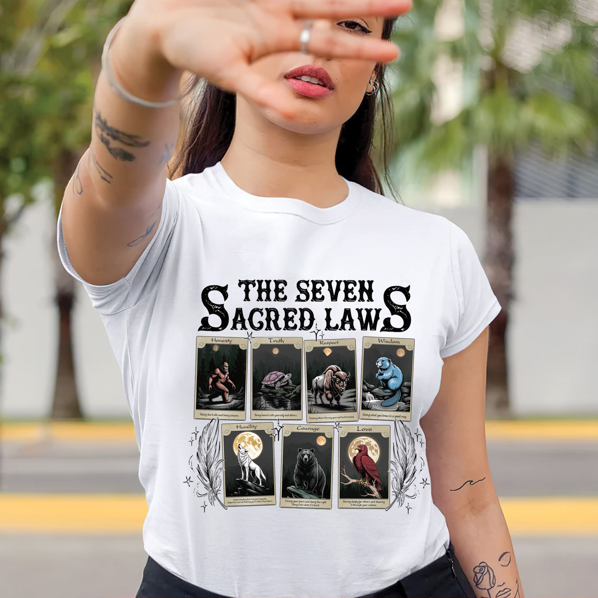 The Seven Sacred Laws Card Native American Indigenous Culture Unisex T-Shirt/T-Shirt V-Neck/Hoodie/Sweatshirt