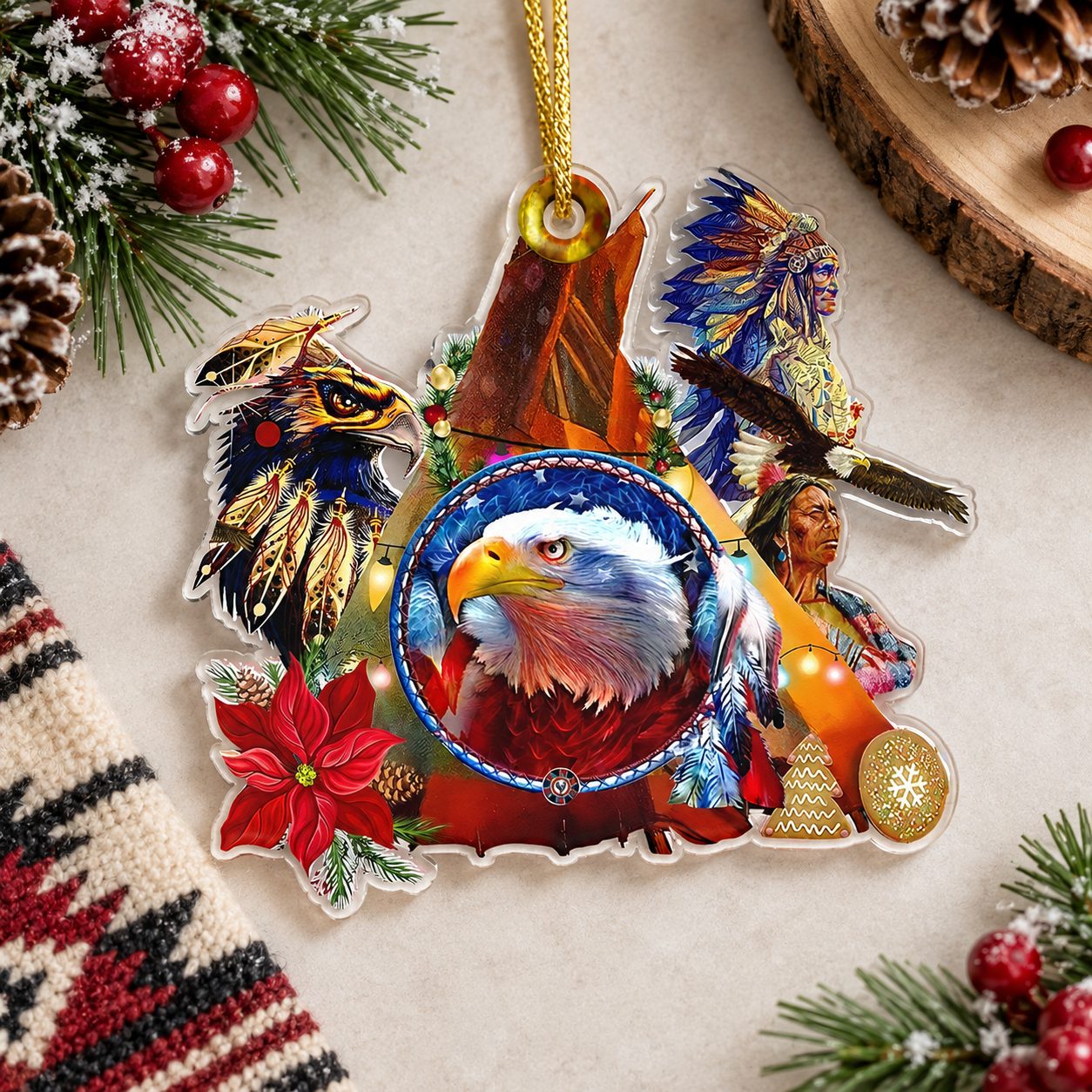 Eagle Old Native Chief Native Pride American - Unique Gift Decor Flat Acrylic