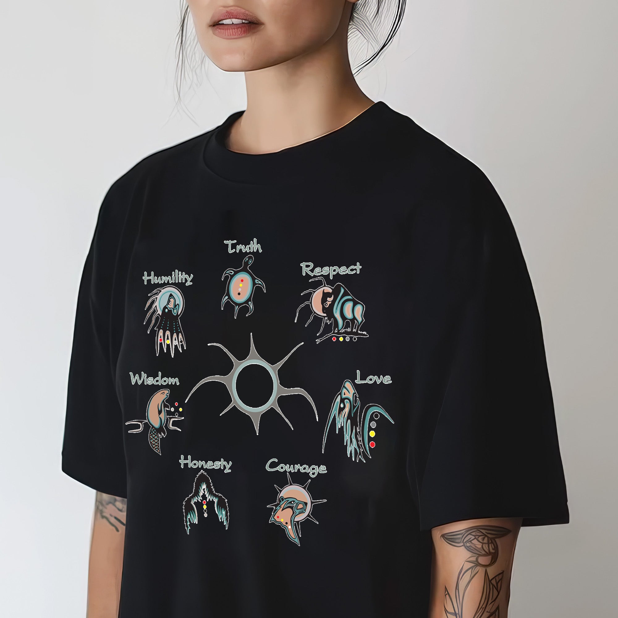 The Seven Sacred Laws Native American Indigenous Culture Unisex Two Sides T-Shirt/T-Shirt V-Neck/Hoodie/Sweatshirt