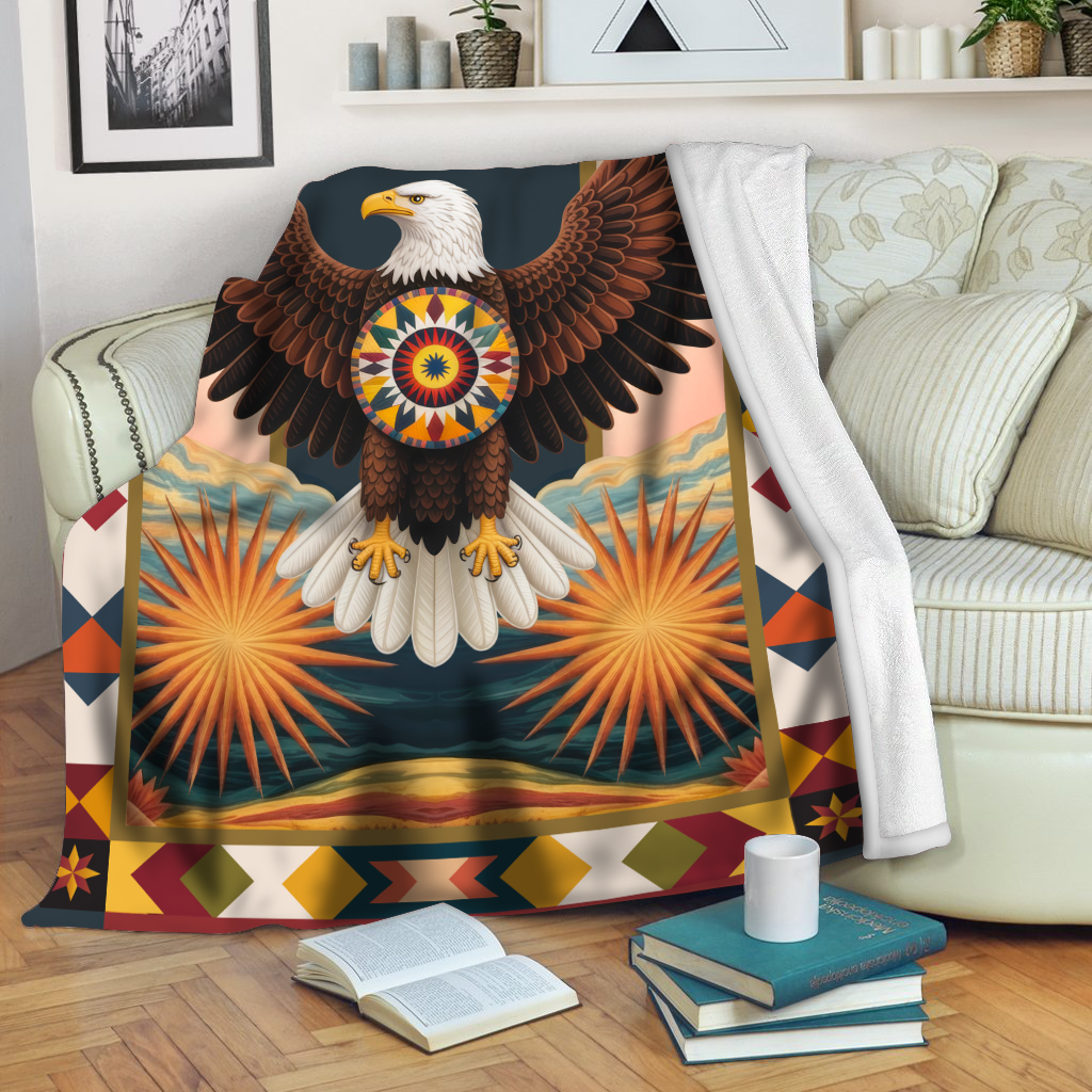 Sacred Eagle of Freedom Native American Cozy Fleece Blanket