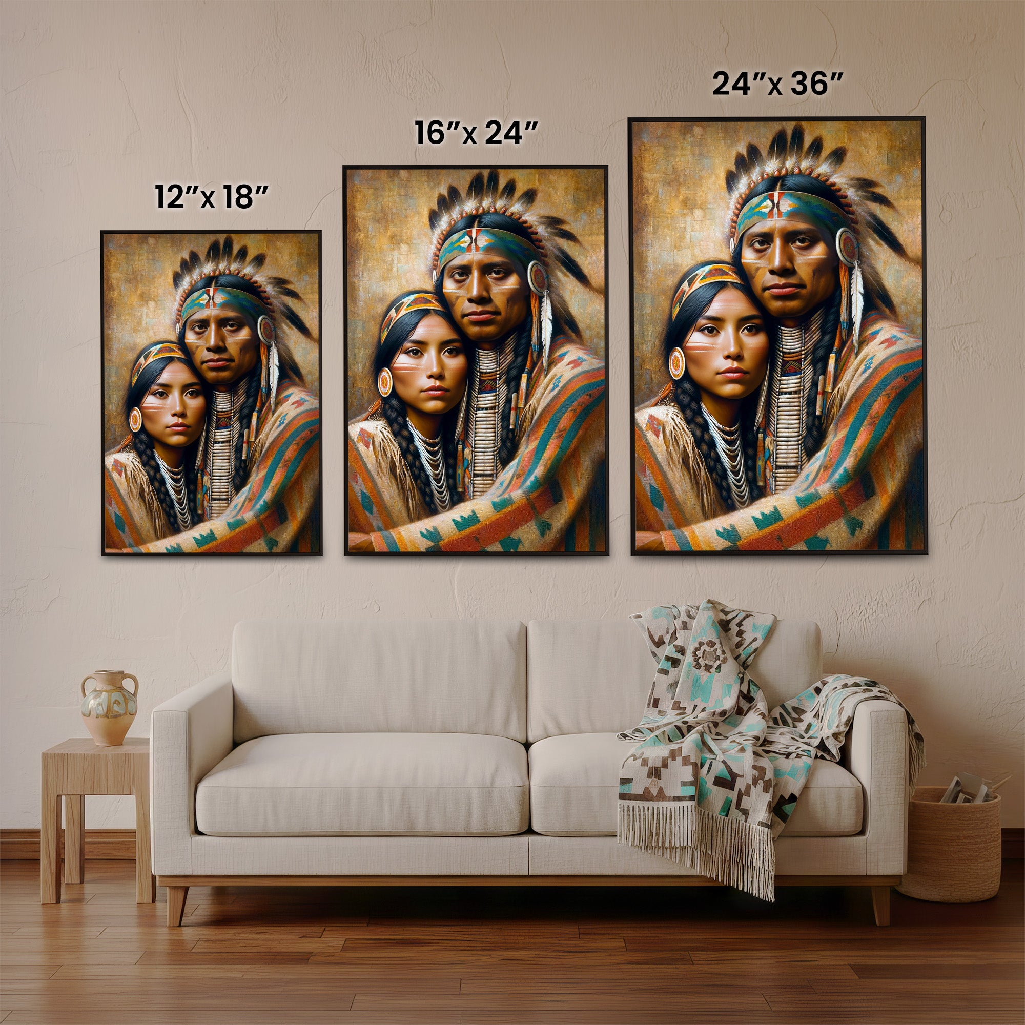 Custom Native American Couple Portrait Photo Canvas Art Gift Home Decor