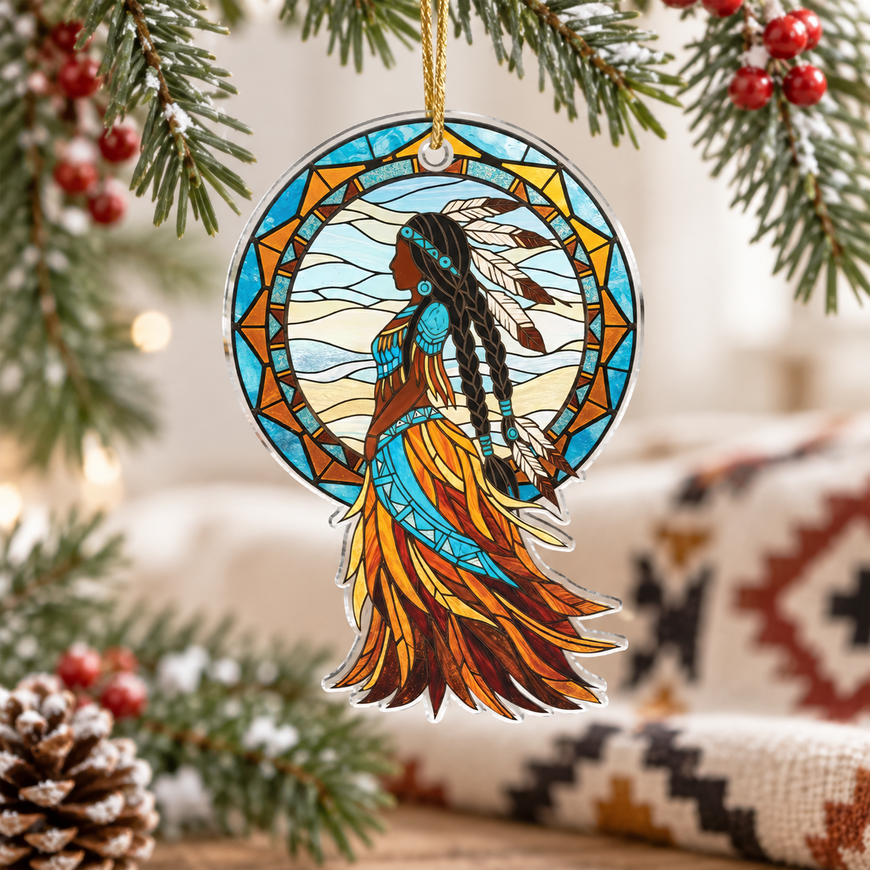 Indigenous Tribal Woman Ornament Native American Unique Gift Decor Flat Acrylic