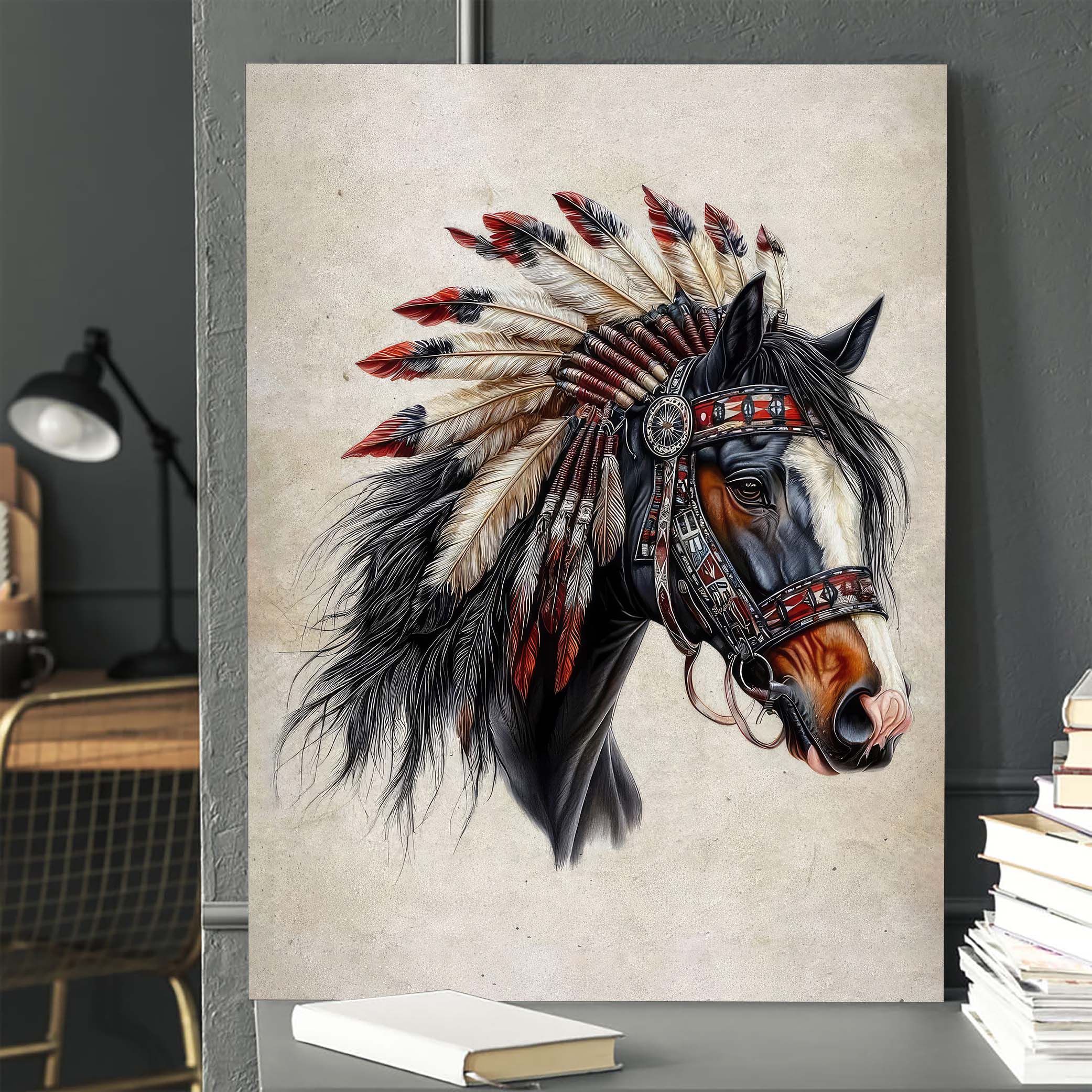 Native Spirit - Horse with Feather Headdress Artwork Poster