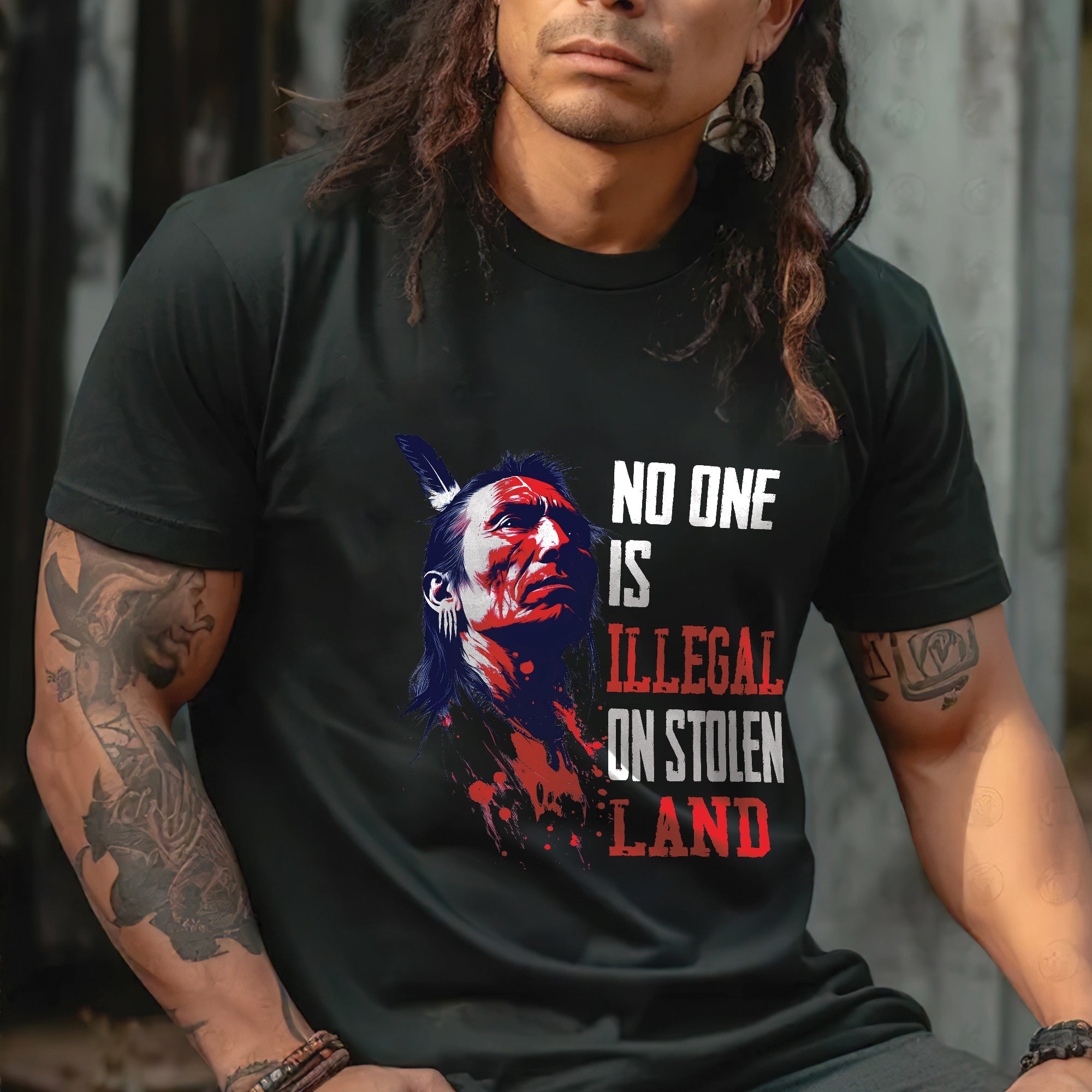 No One Is Illegal On Stolen Land Native American Warrior Unisex T-shirt/V-neck T-shirt/Hoodie/Sweatshirt