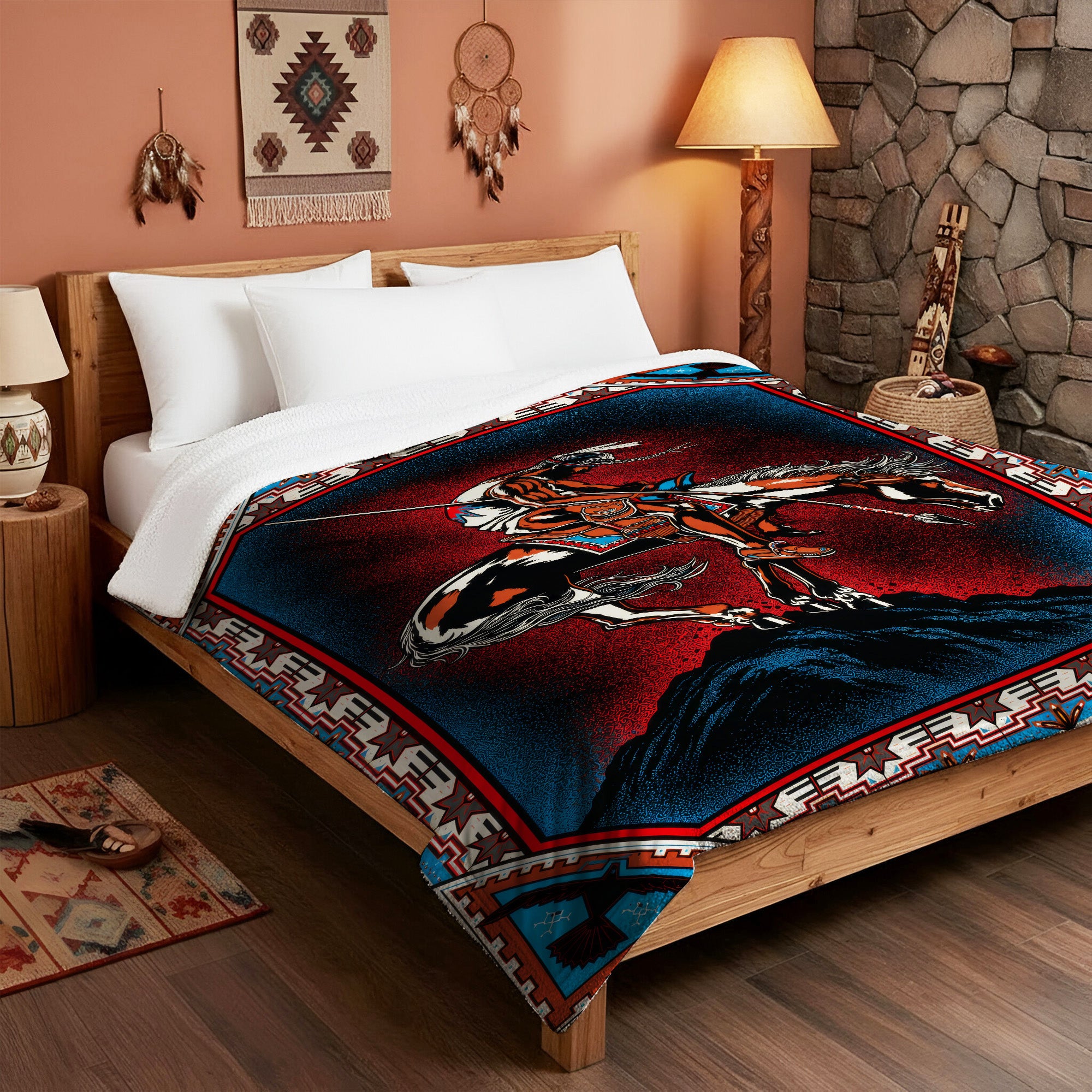 Native Warrior Horse Art Soft And Warm Premium Fleece Blanket