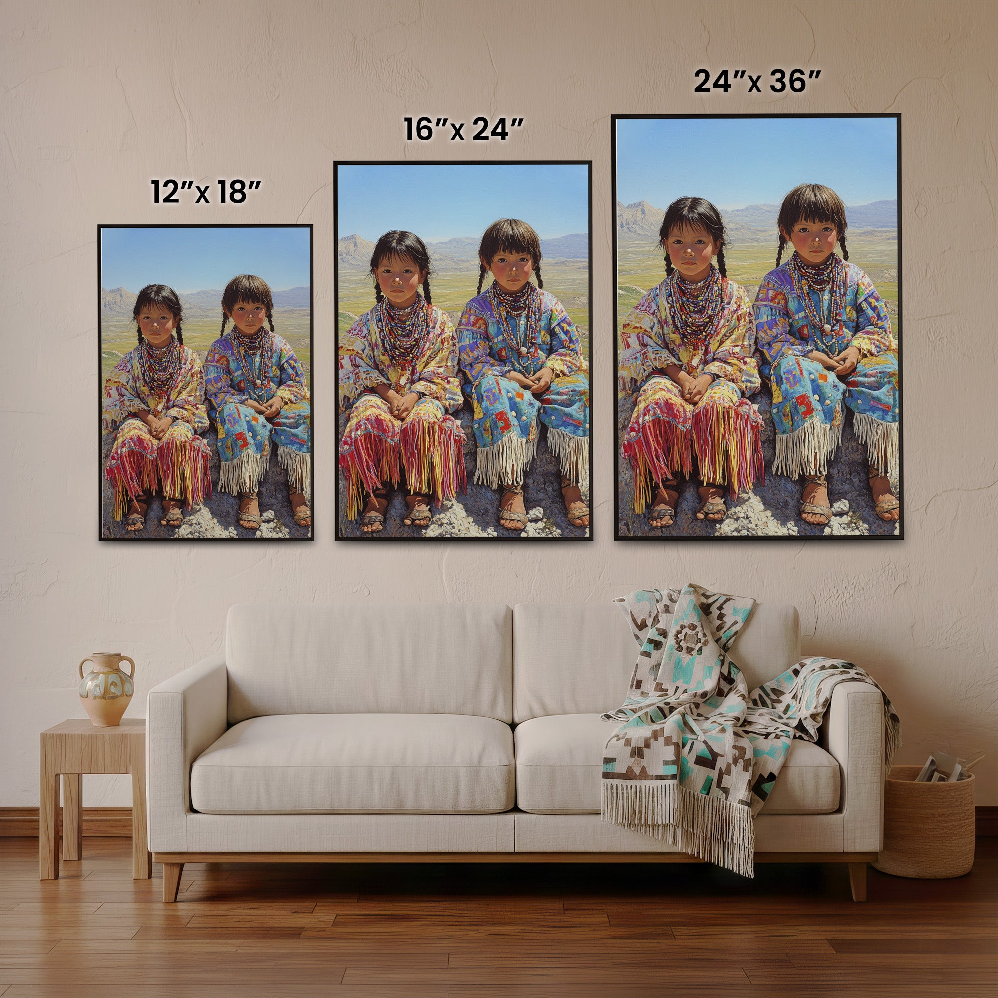 Custom Native American Children Portrait Photo Canvas Art Gift Home Decor