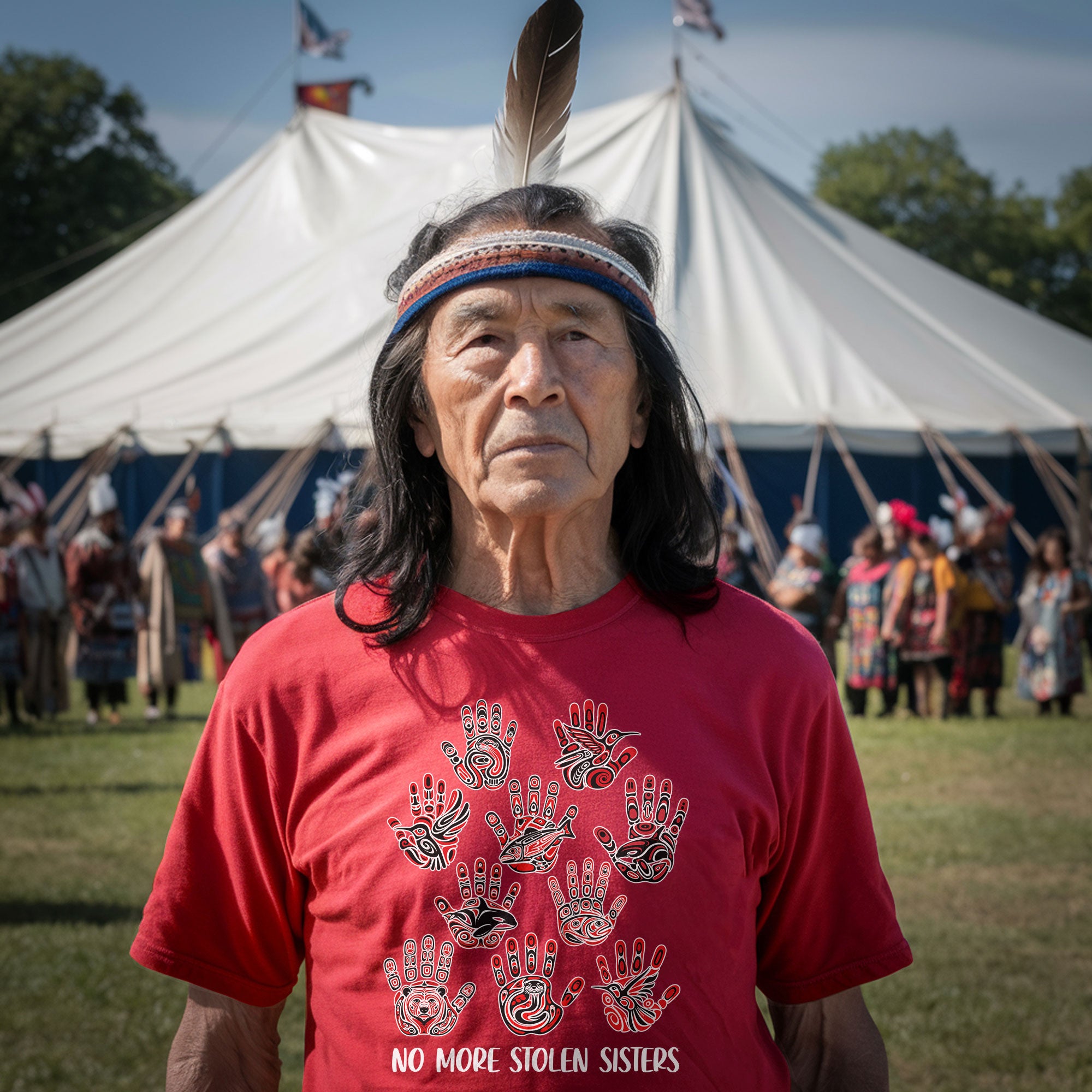 No More Stolen Sisters - MMIW Awareness with Tribal Hand and Animal Design Unisex T-shirt/T-shirt V-Neck/Hoodie/Sweatshirt