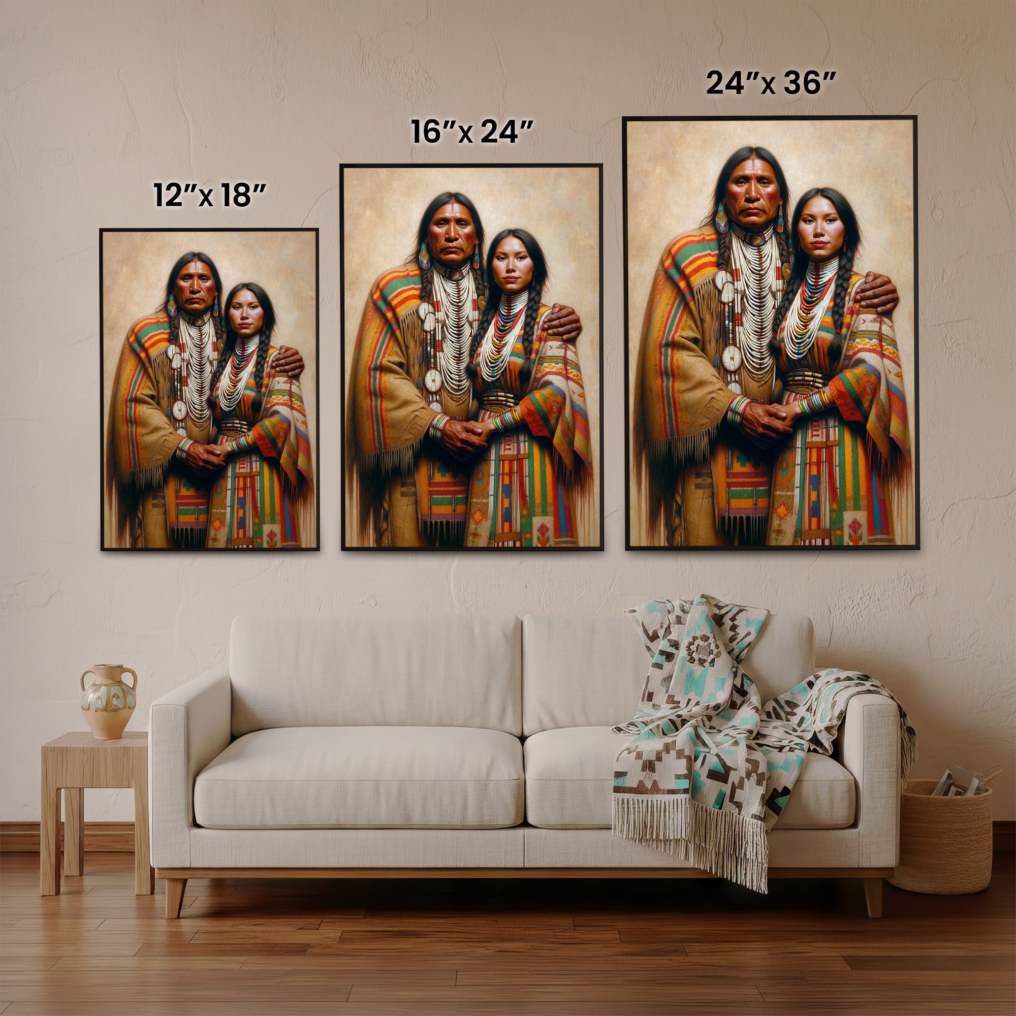 Custom Native American Couple Standing Photo Canvas Art Gift Home