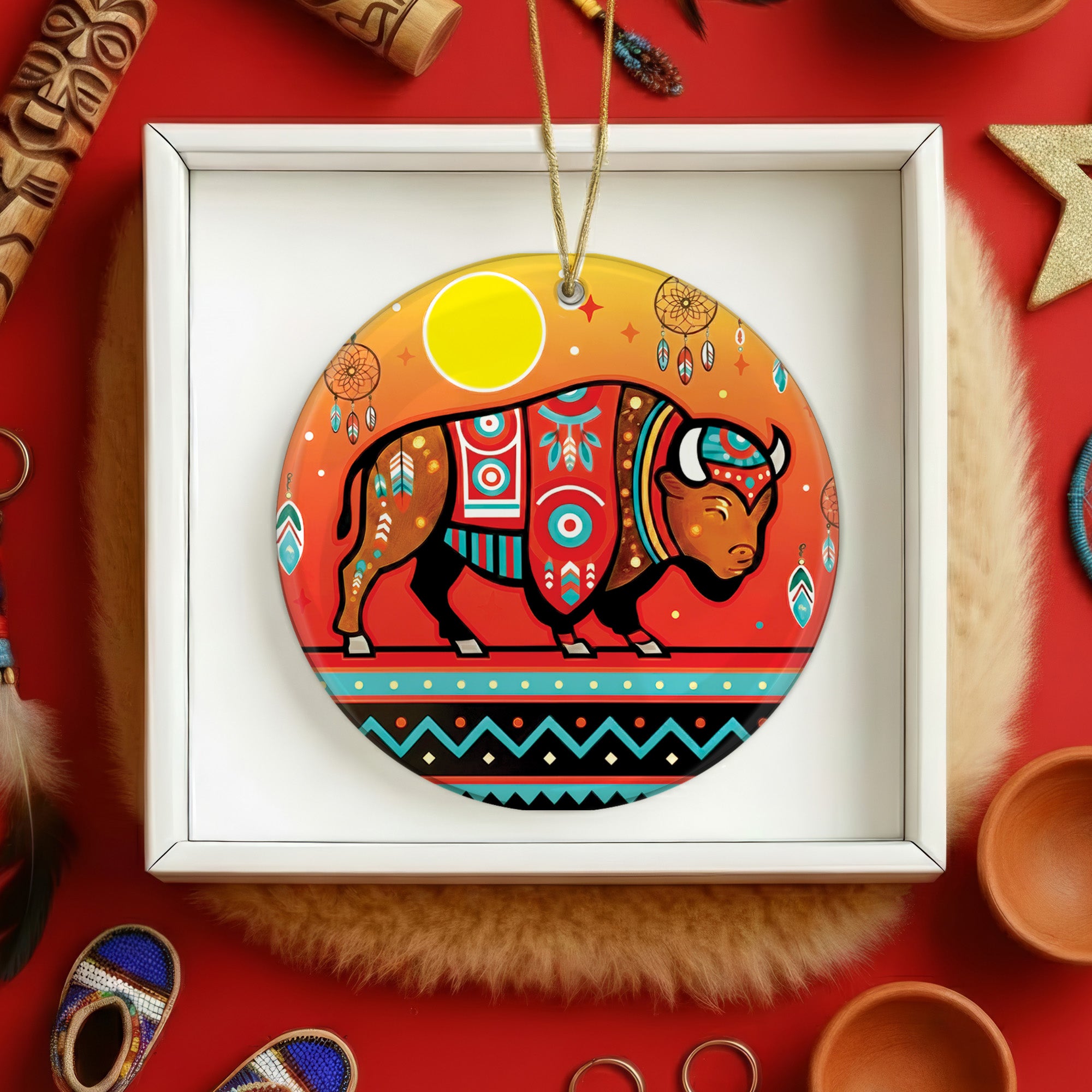 Sacred Bison Guardian Ceramic Ornament – Indigenous Art Decor