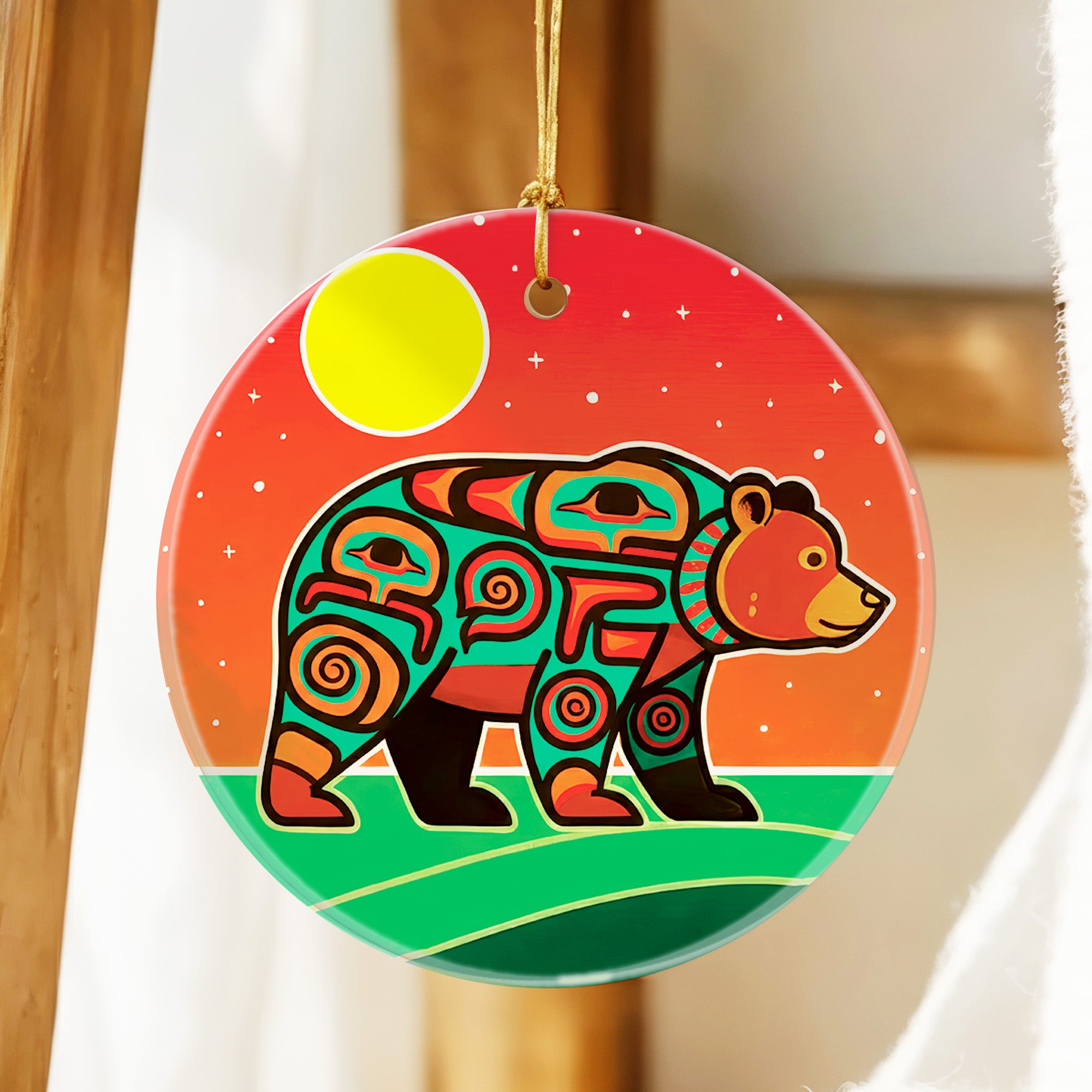 Native Tribal Bear Spirit Ceramic Ornament – Indigenous Art Decor