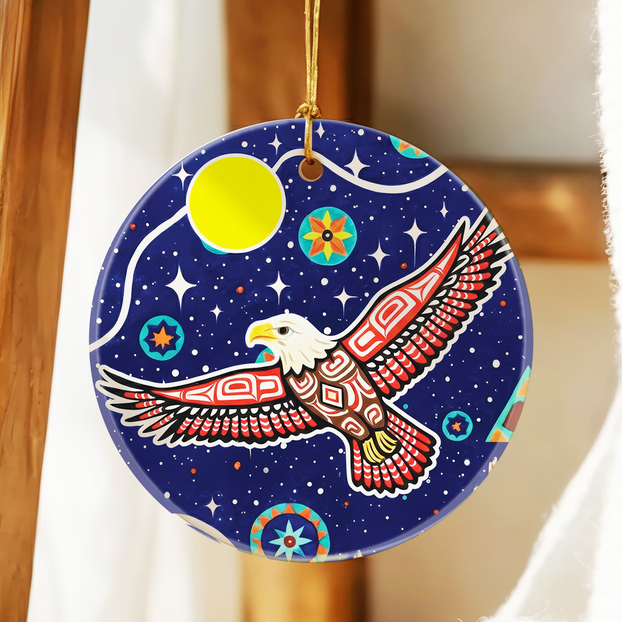 Tribal Eagle of the Night Sky Ceramic Ornament – Indigenous Art Decor