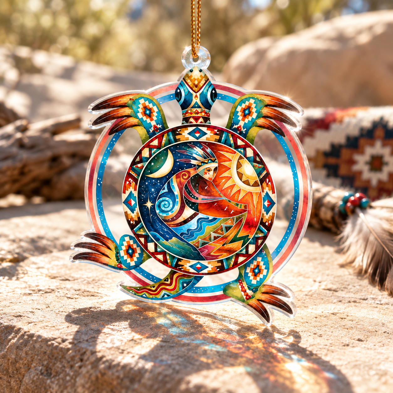 Native Turtle Island Sun Moon Acrylic Ornament - Unique Gift Decor Flat Acrylic