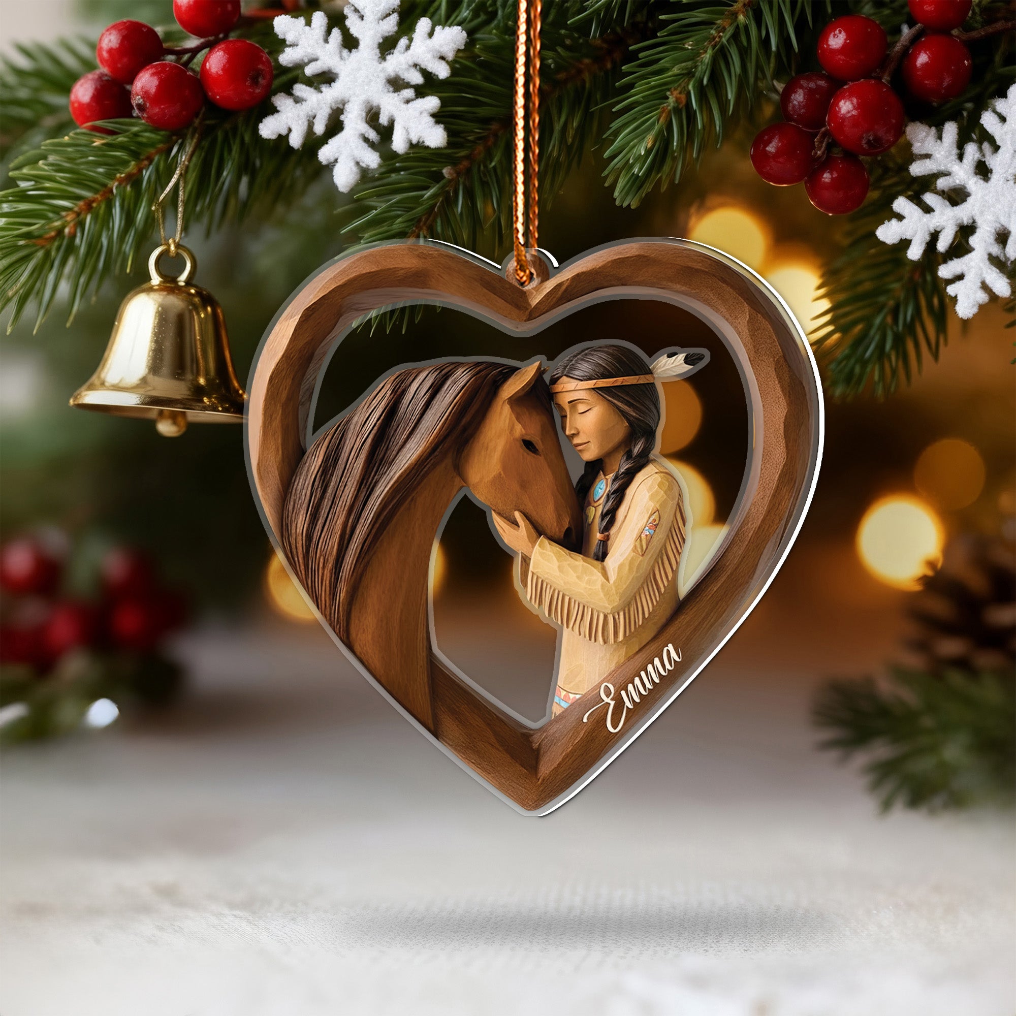 Spirit of the Horse and Maiden Ornament Unique Christmas Gift Decor Flat Acrylic (Custom Name)