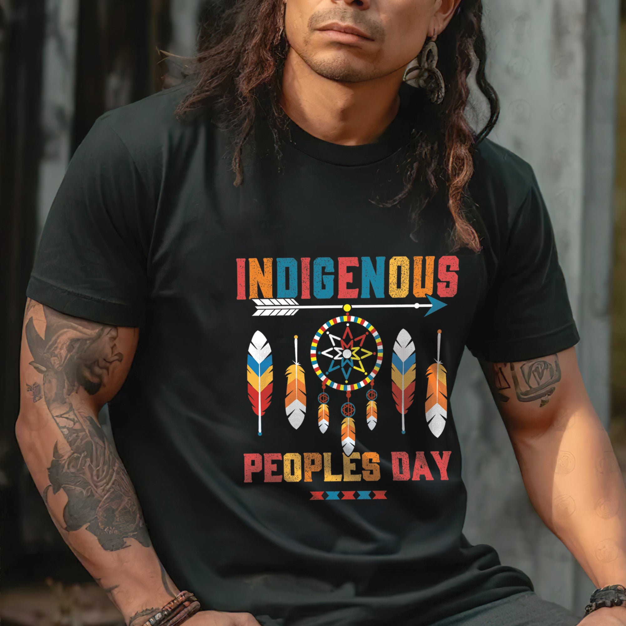 Indigenous Peoples Day Dreamcatcher, Arrow and Multicolor Tribal Feathers Unisex T-Shirt/T-Shirt V-Neck/Hoodie/Sweatshirt