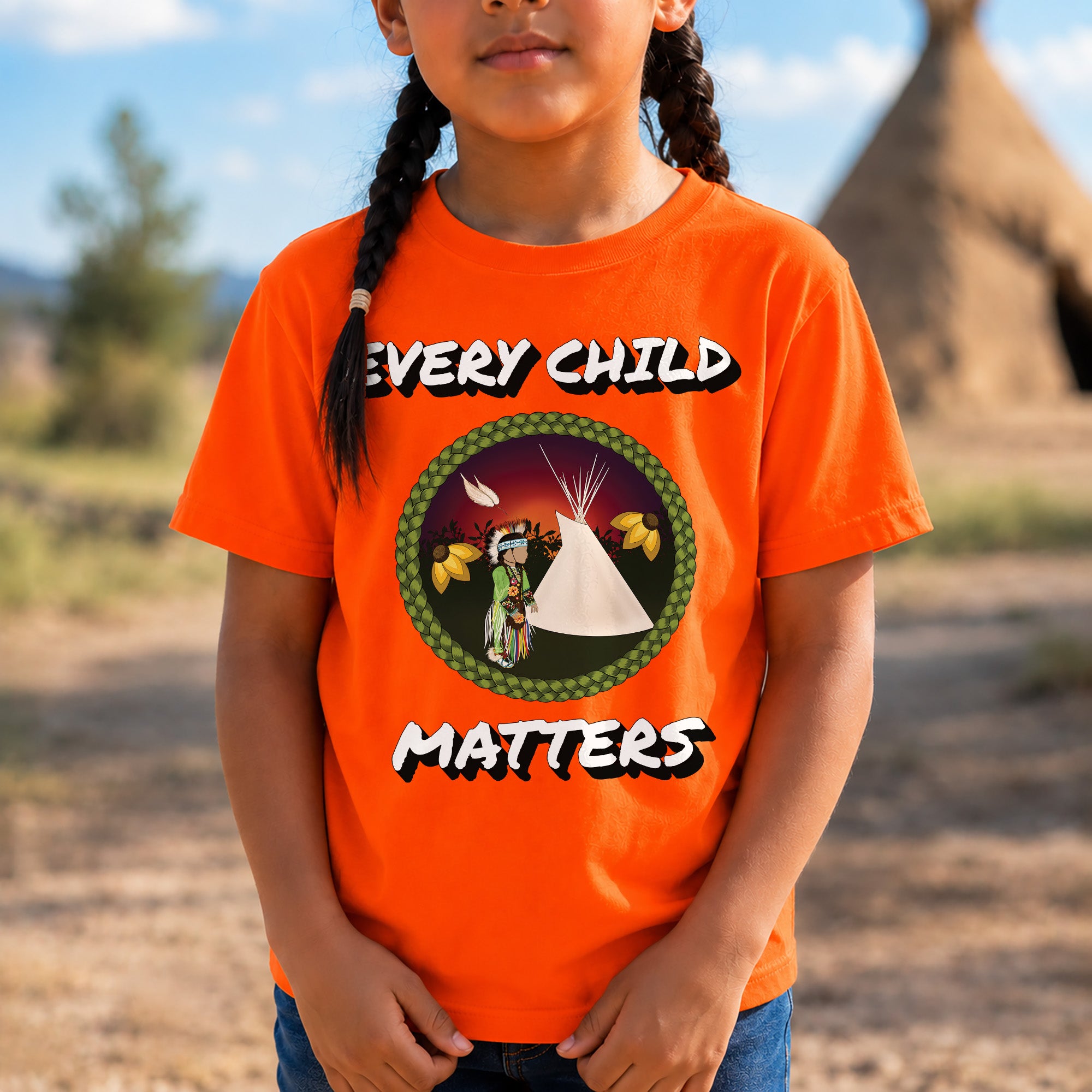 Every Child Matters Indigenous Child & Tipi Orange Shirt Day Unisex T-shirt/Hoodie/Sweatshirt