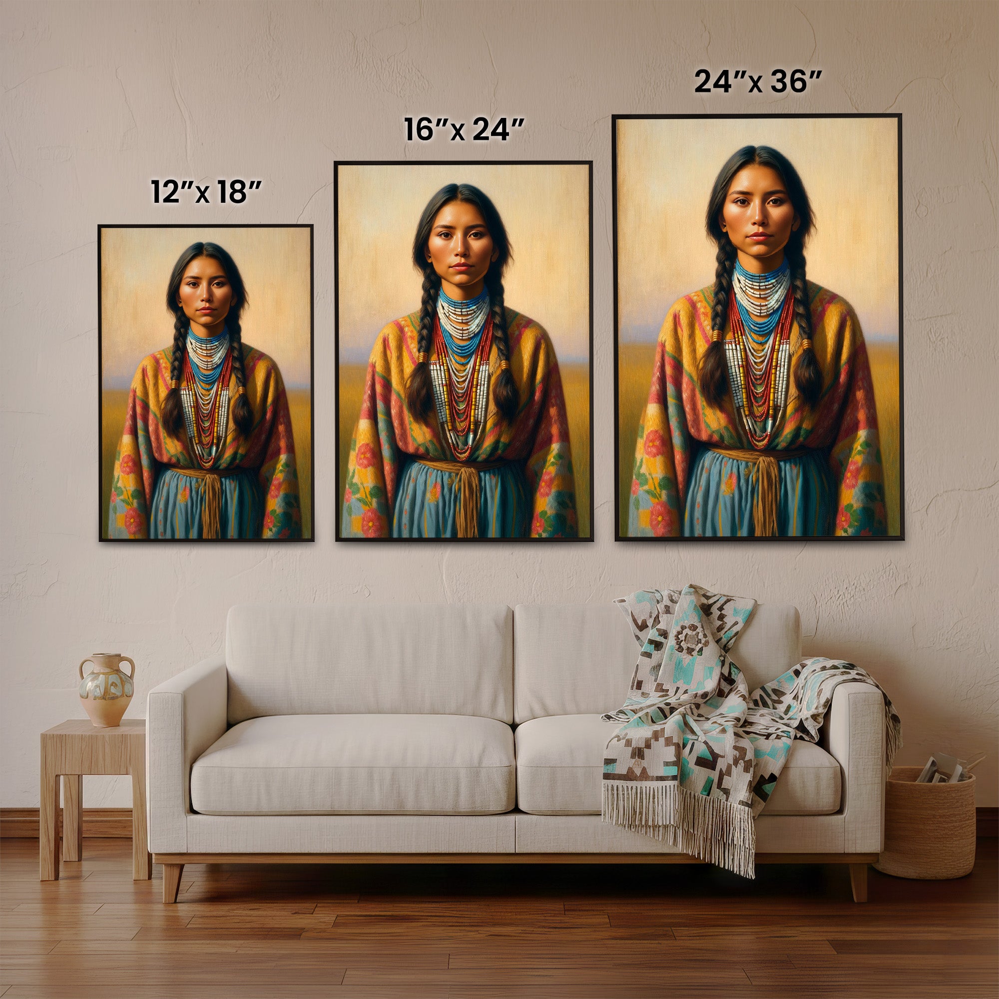 Custom Native American Women Standing Photo Canvas Art Gift Home Decor