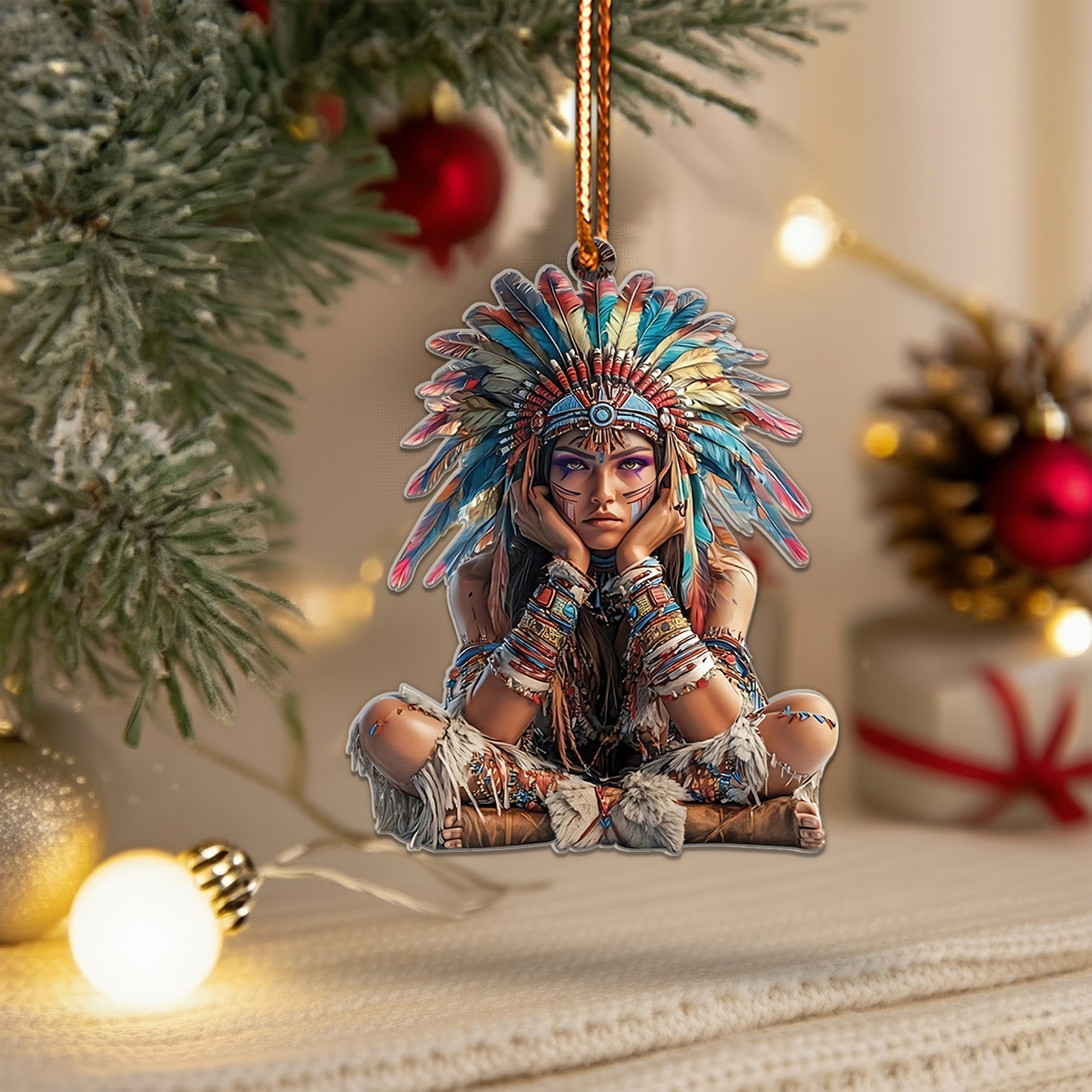 Tribal Warrior Girl Ornament Native American Unique Christmas Gift Decor Flat Acrylic