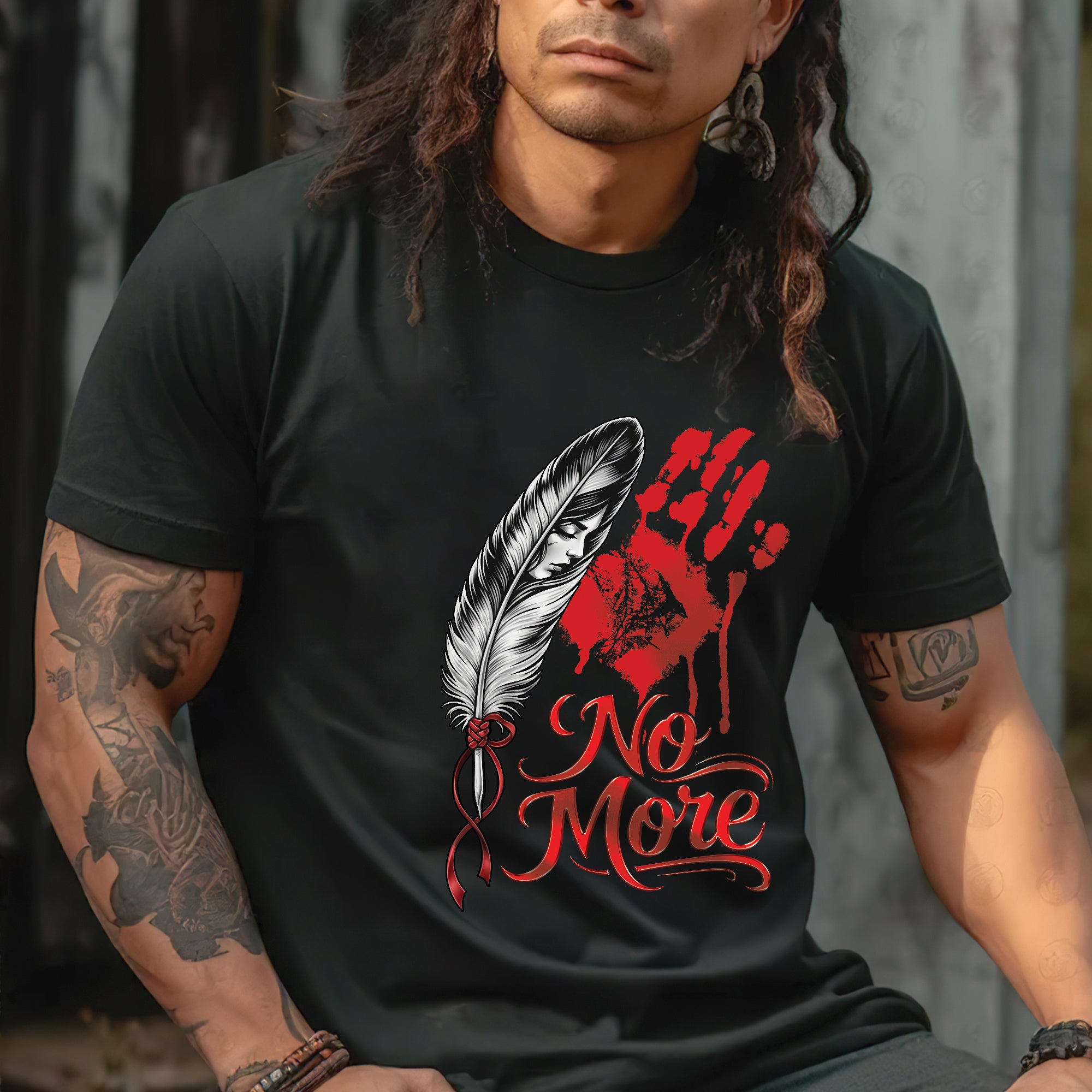 No More MMIW Awareness - Native American Feather & Handprint Design Unisex T-shirt/T-shirt V-Neck/Hoodie/Sweatshirt