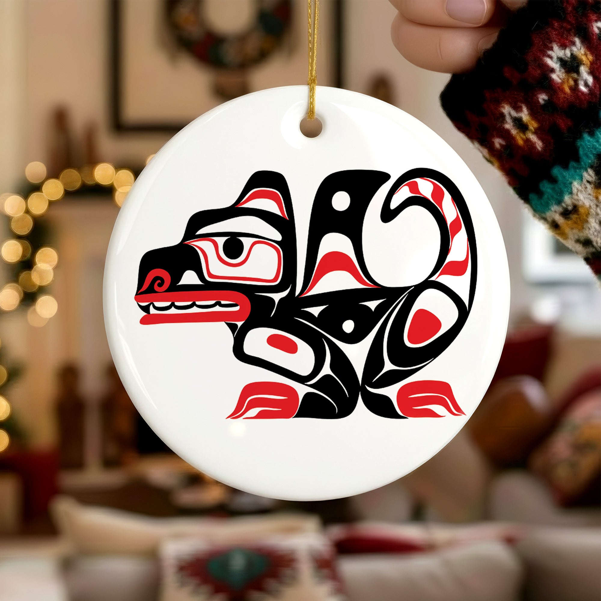 Native Wolf Spirit Ceramic Ornament – Handcrafted Indigenous Art Decoration