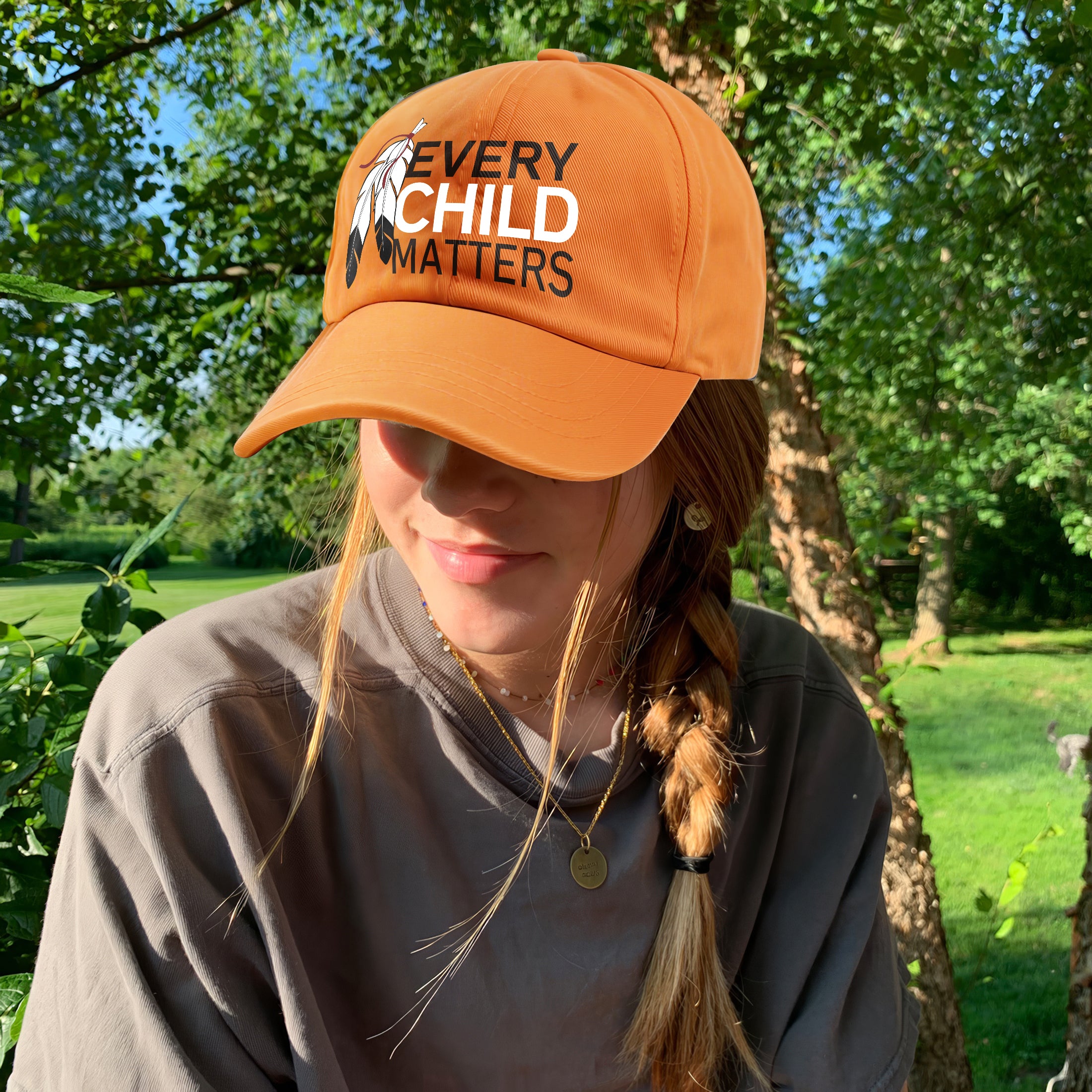 Every Child Matters Feather Emblem Cap For Orange Shirt Day