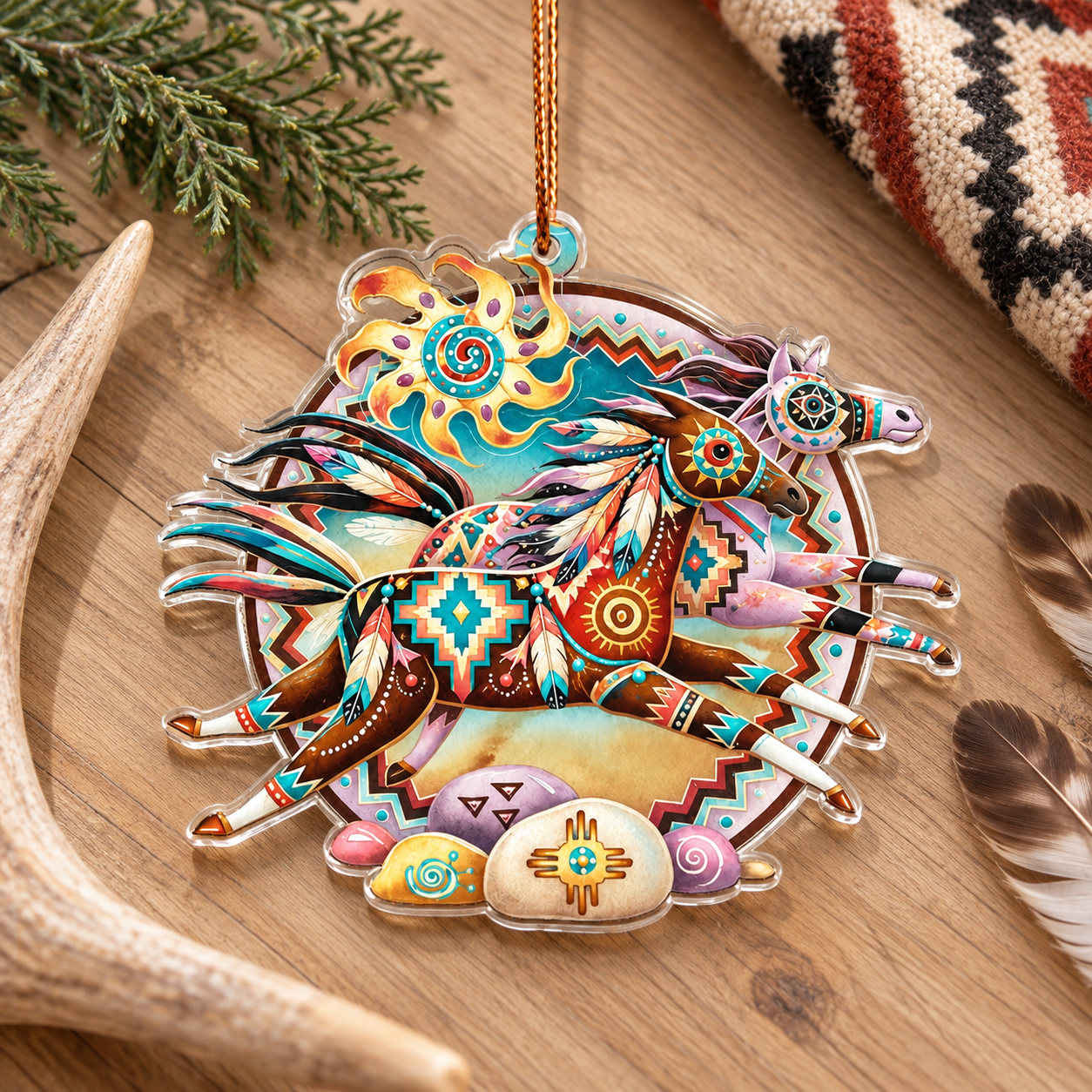 Native Tribal Spirit Horse Acrylic Ornament - Unique Gift Decor Flat Acrylic