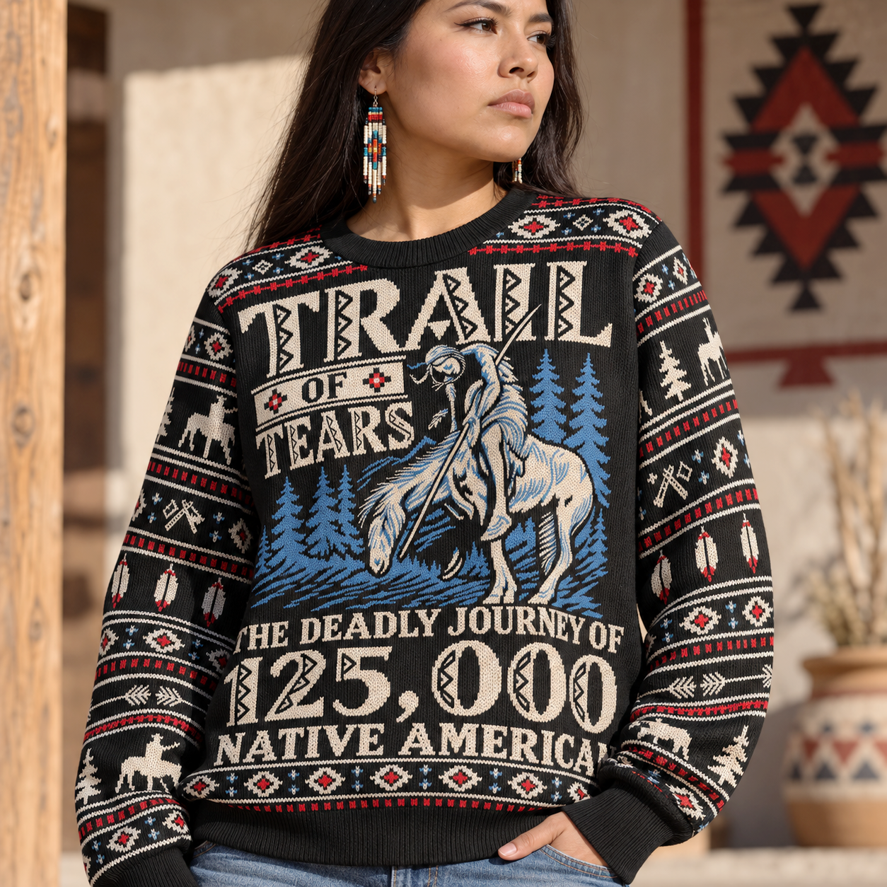 Trail Of Tear THE DEADLY JOURNEY OF 125,000 - Native American Ugly Sweatshirt