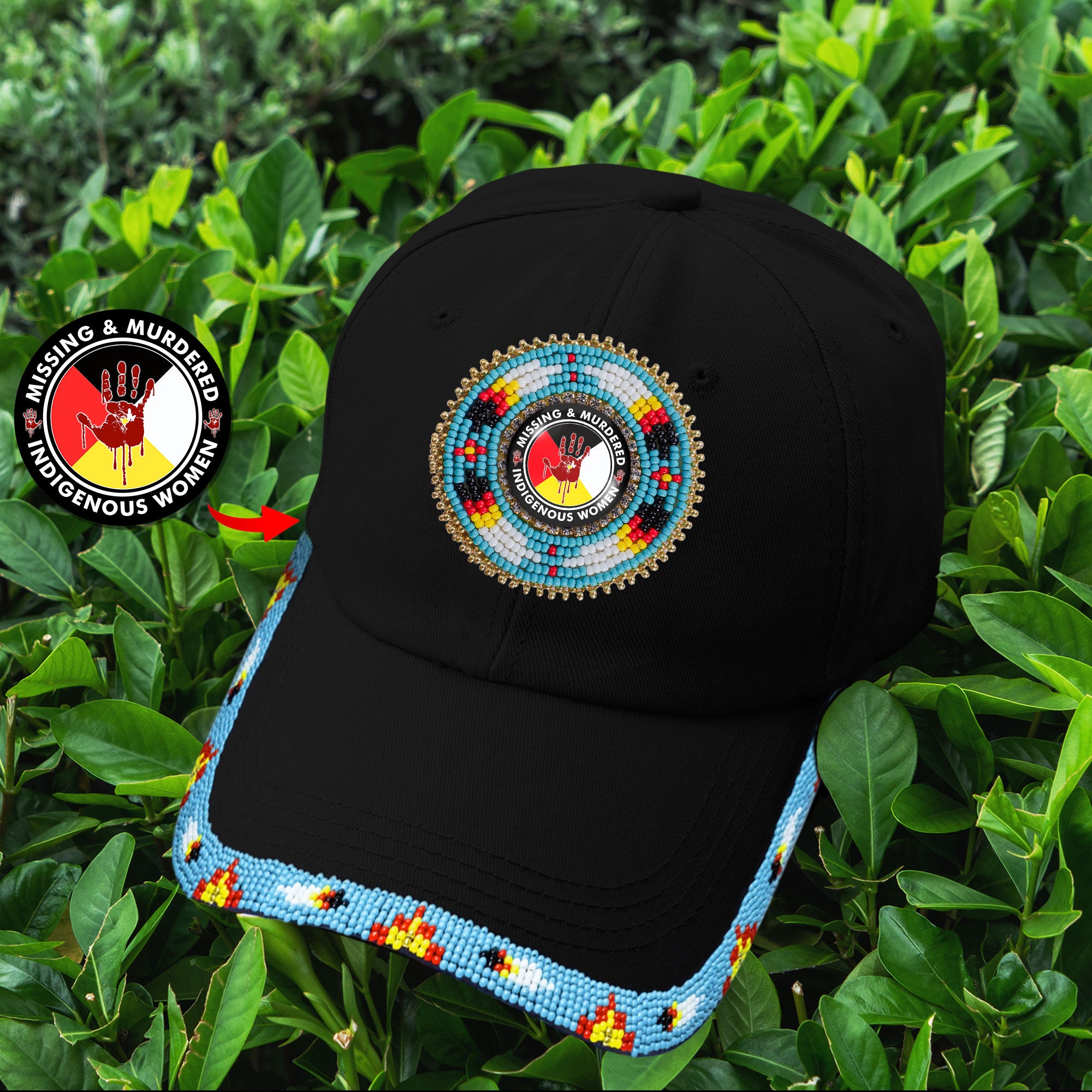 SALE 50% OFF - MMIW Red Hand Baseball Cap With Patch Brim Unisex Native American Style