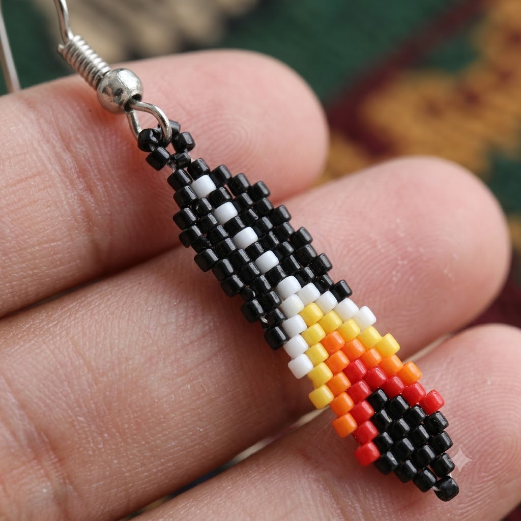 Native American Black Beaded Eagle Feather Earrings – Handmade Seed Bead Jewelry