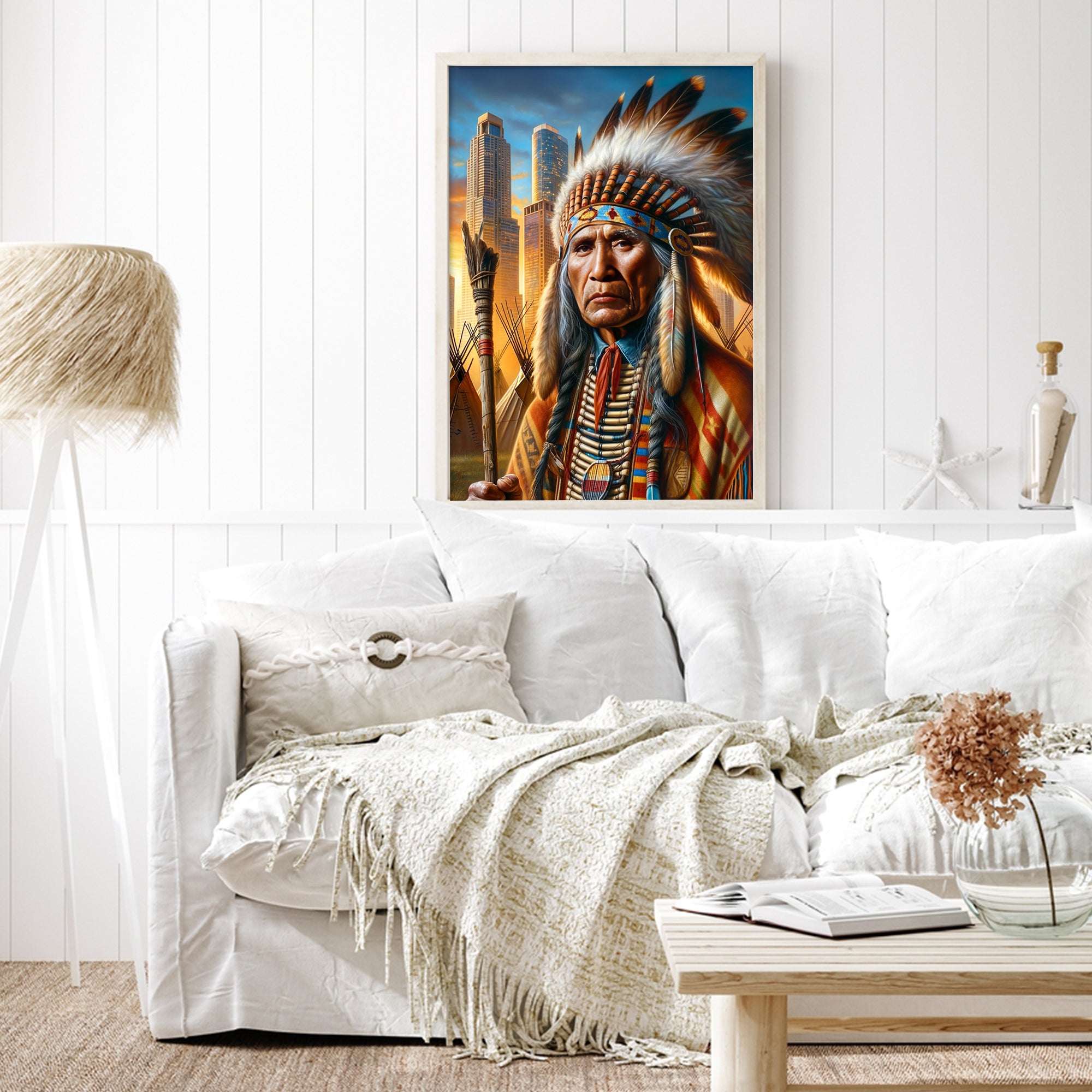 Custom Native American Chief Portrait Photo Canvas Art Gift Home Decor