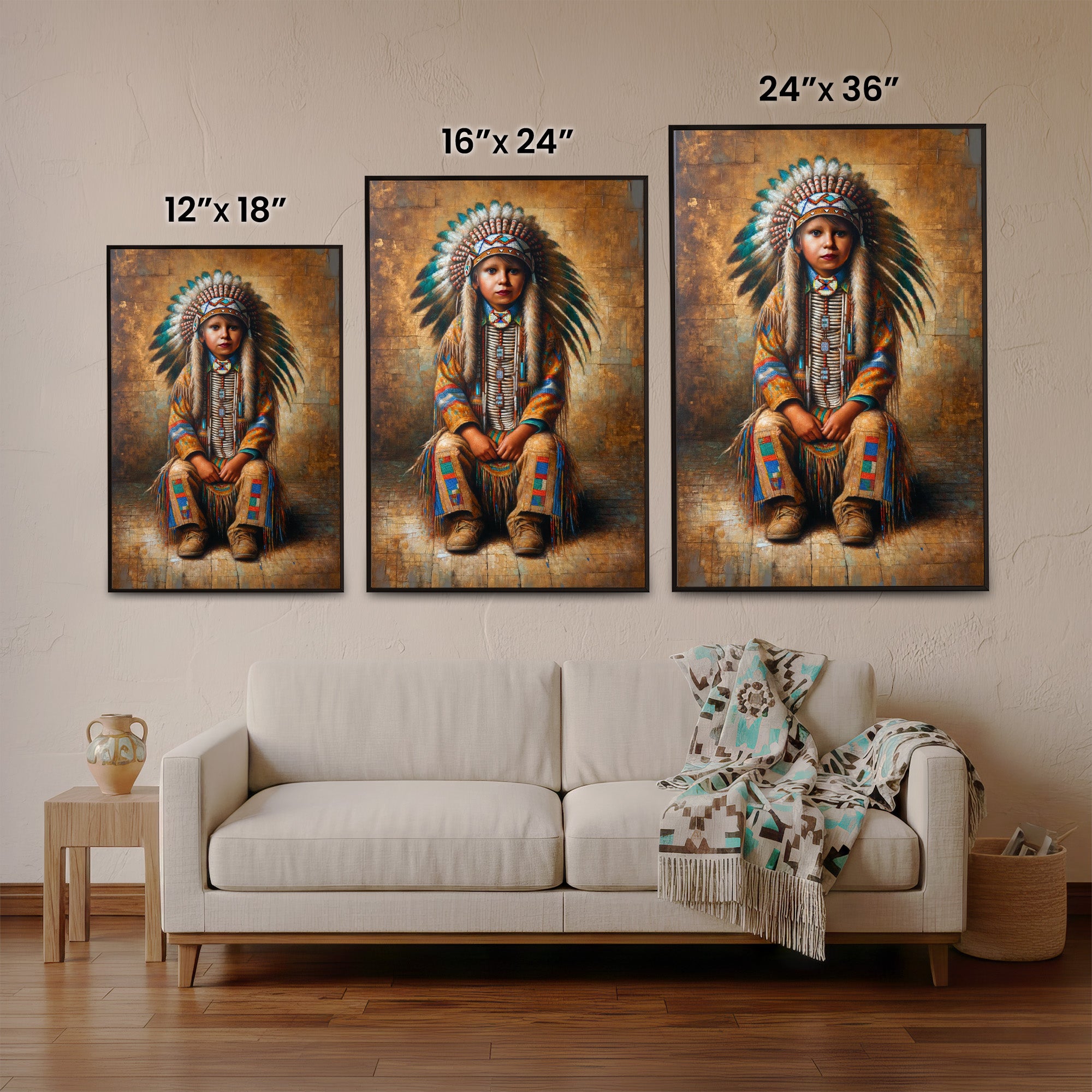 Custom Native American Child Photo Canvas Art Gift Home Decor