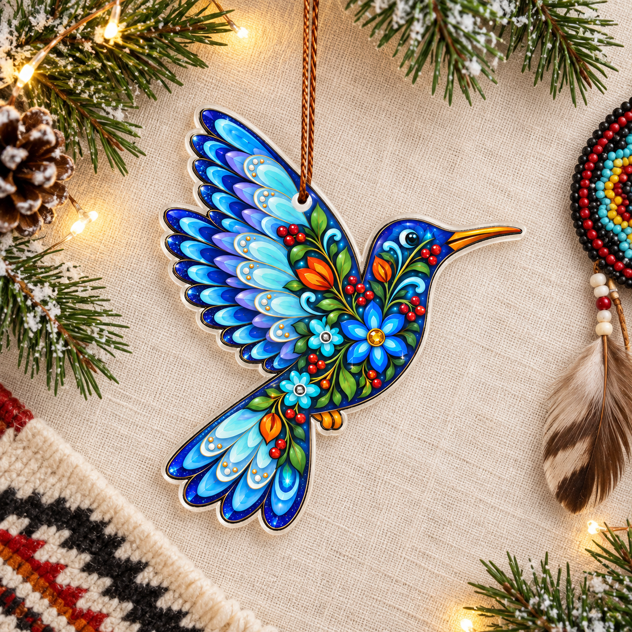 Native Floral Hummingbird Acrylic Ornament - Unique Gift Decor Flat Acrylic (Copy)