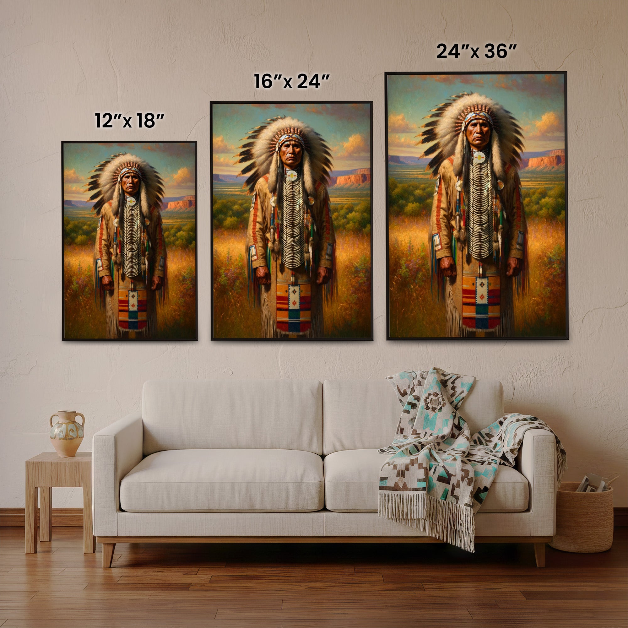 Custom Native American Chief Standing Portrait Photo Canvas Art Gift Home Decor