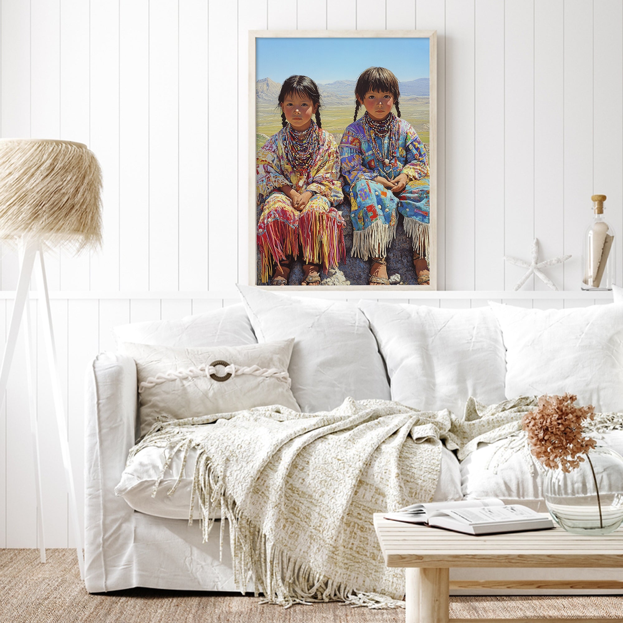 Custom Native American Children Portrait Photo Canvas Art Gift Home Decor