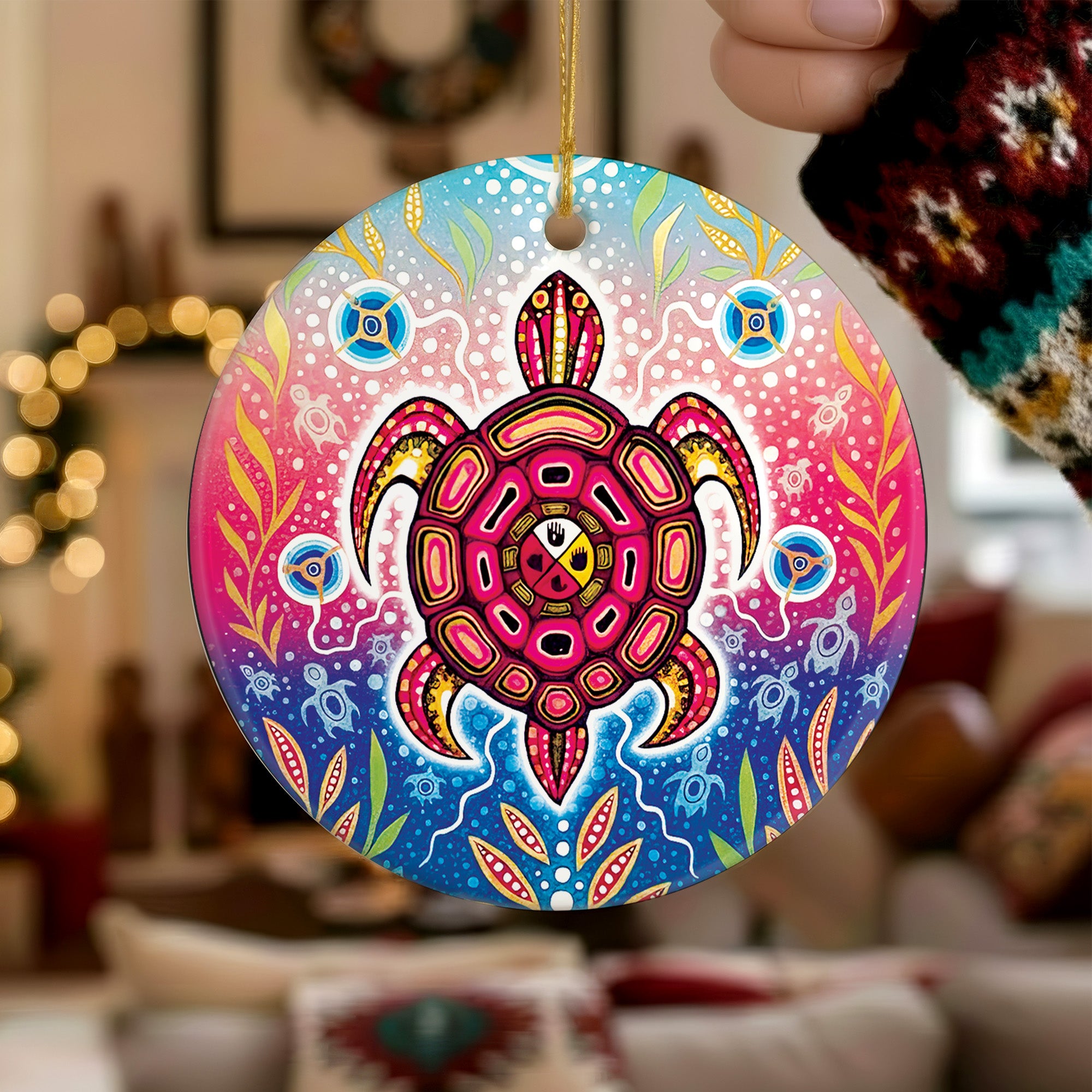Sacred Healing Turtle Ceramic Ornament – Indigenous Art Decor