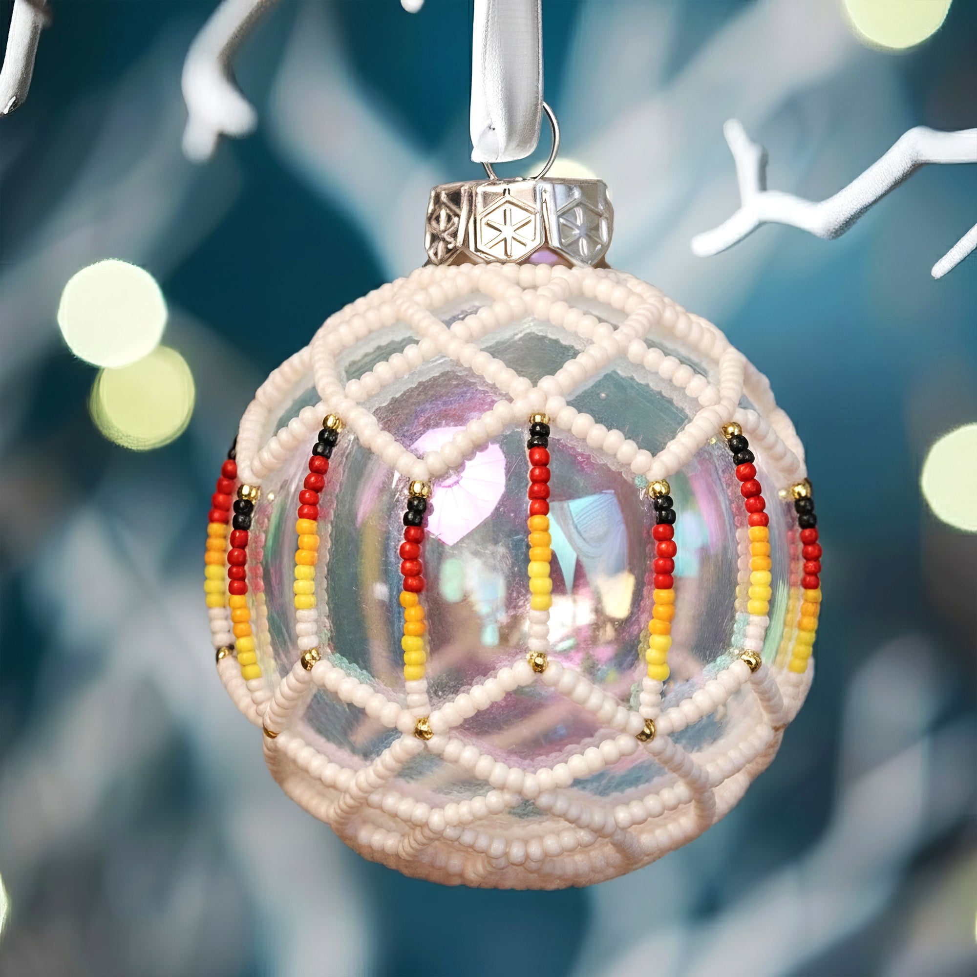 Snow White Beaded Ornament Handcrafted Holiday Decor Gift