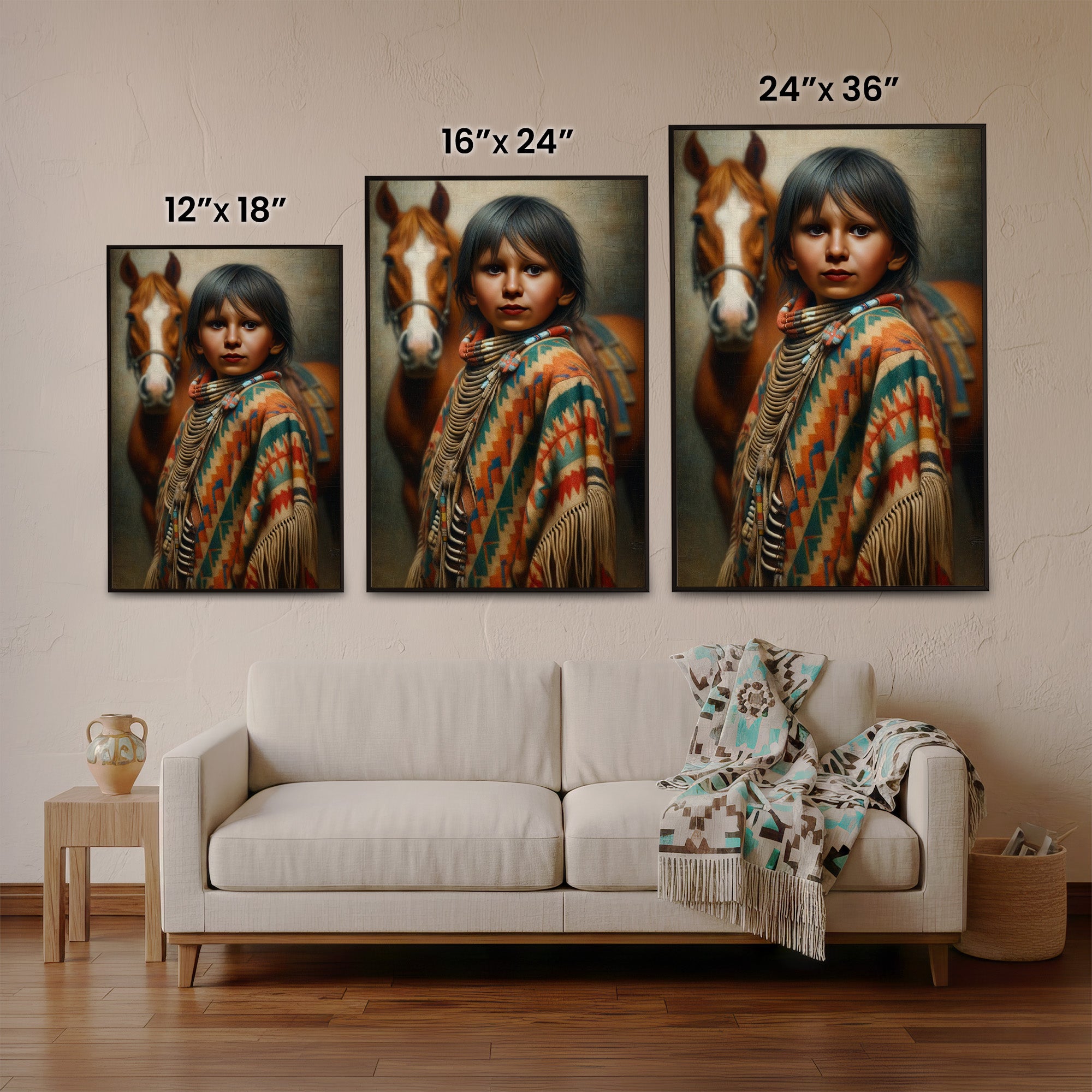 Custom Native American Child and The Horse Portrait Photo Canvas Art Gift Home Decor