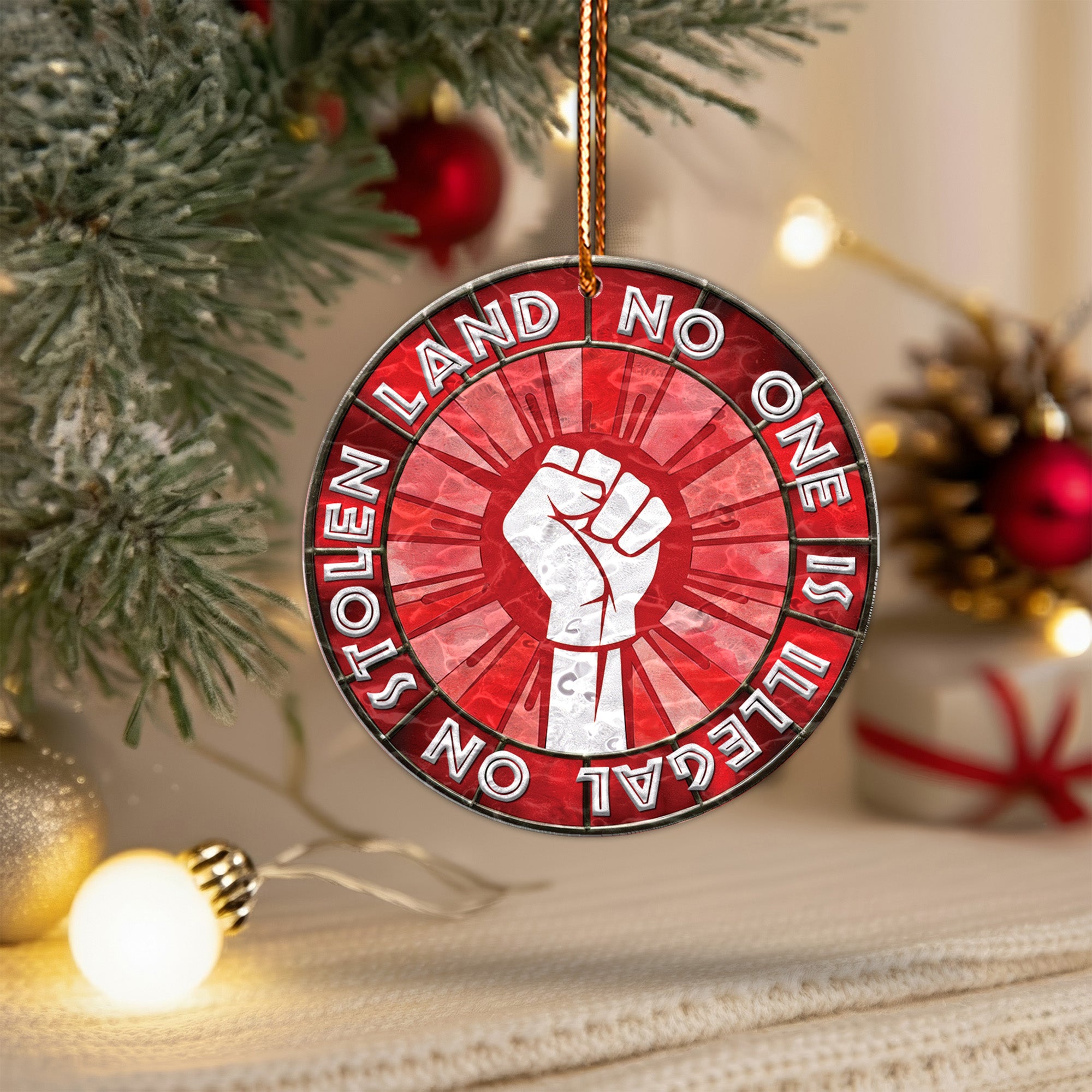 Wavy Acrylic No One Is Illegal On Stolen Land Activist Suncatcher Ornament Unique Gift Decor