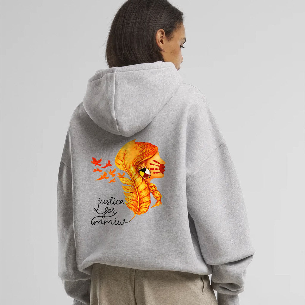 [Two Sides] Justice for MMIW Hoodie - Indigenous Woman with Feather Design Unisex Tank Top/Long Sleeve/Hoodie Zip