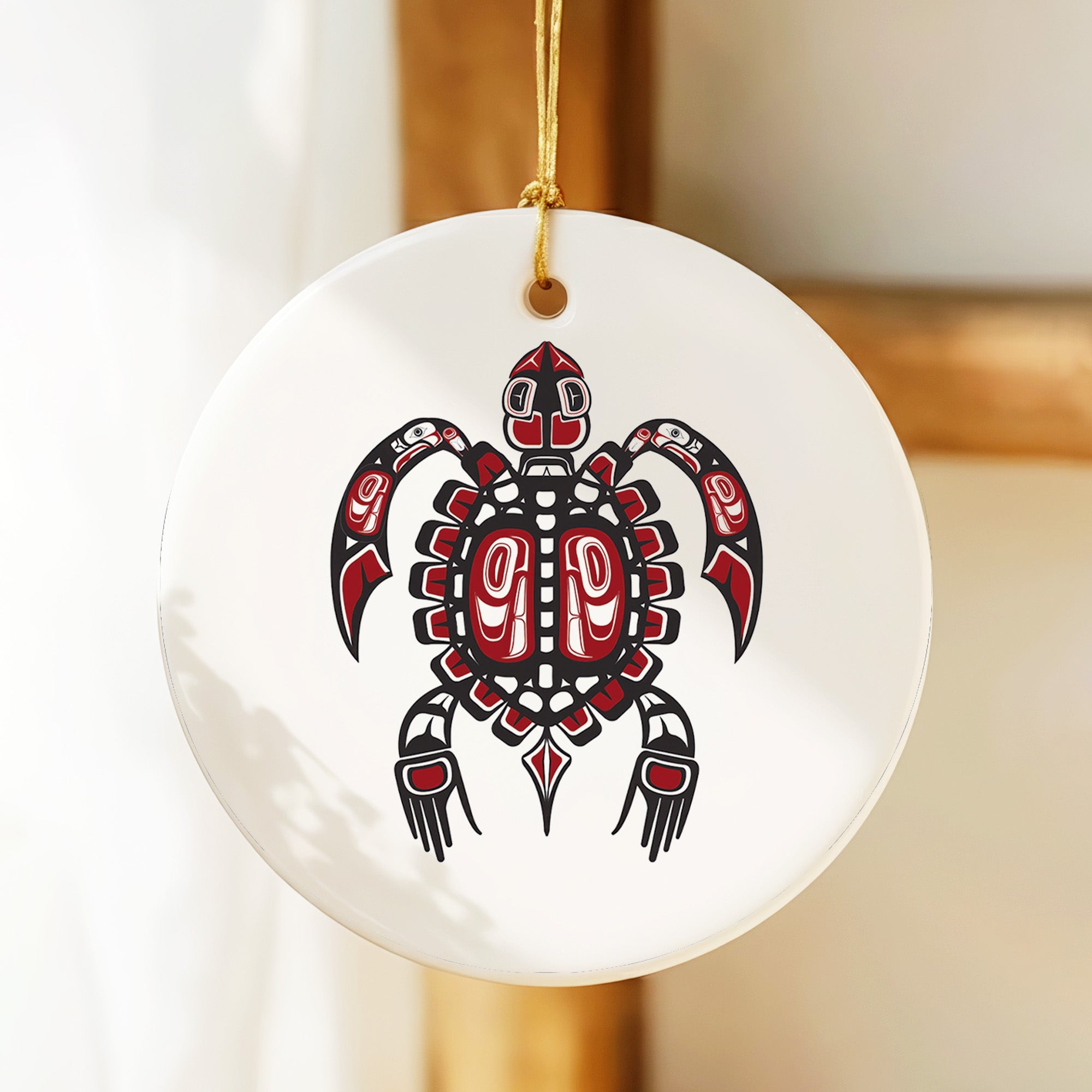 Native Turtle Spirit Ceramic Ornament – Handcrafted Indigenous Art Decoration