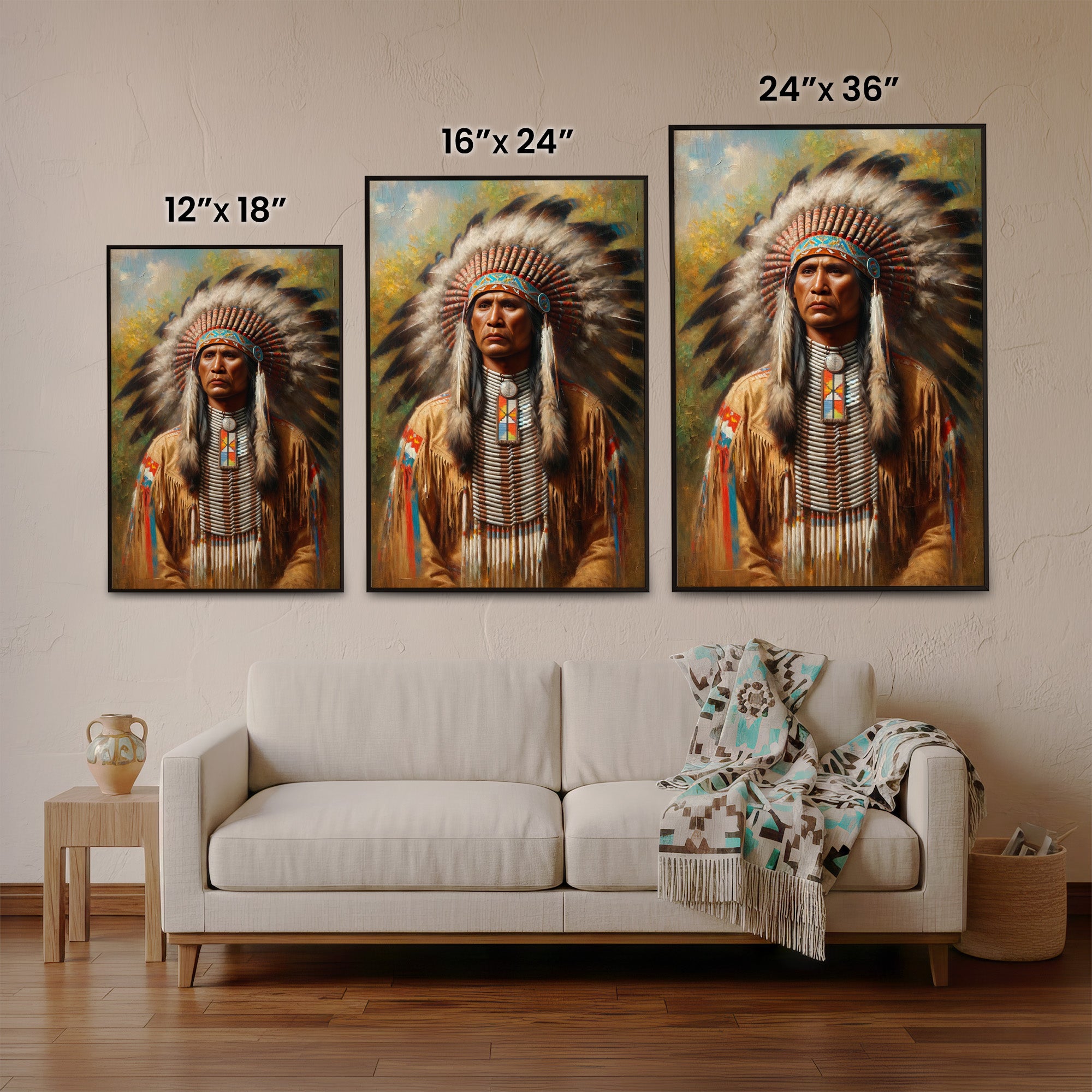 Custom Native American Chief Portrait Photo Canvas Art Gift Home Decor