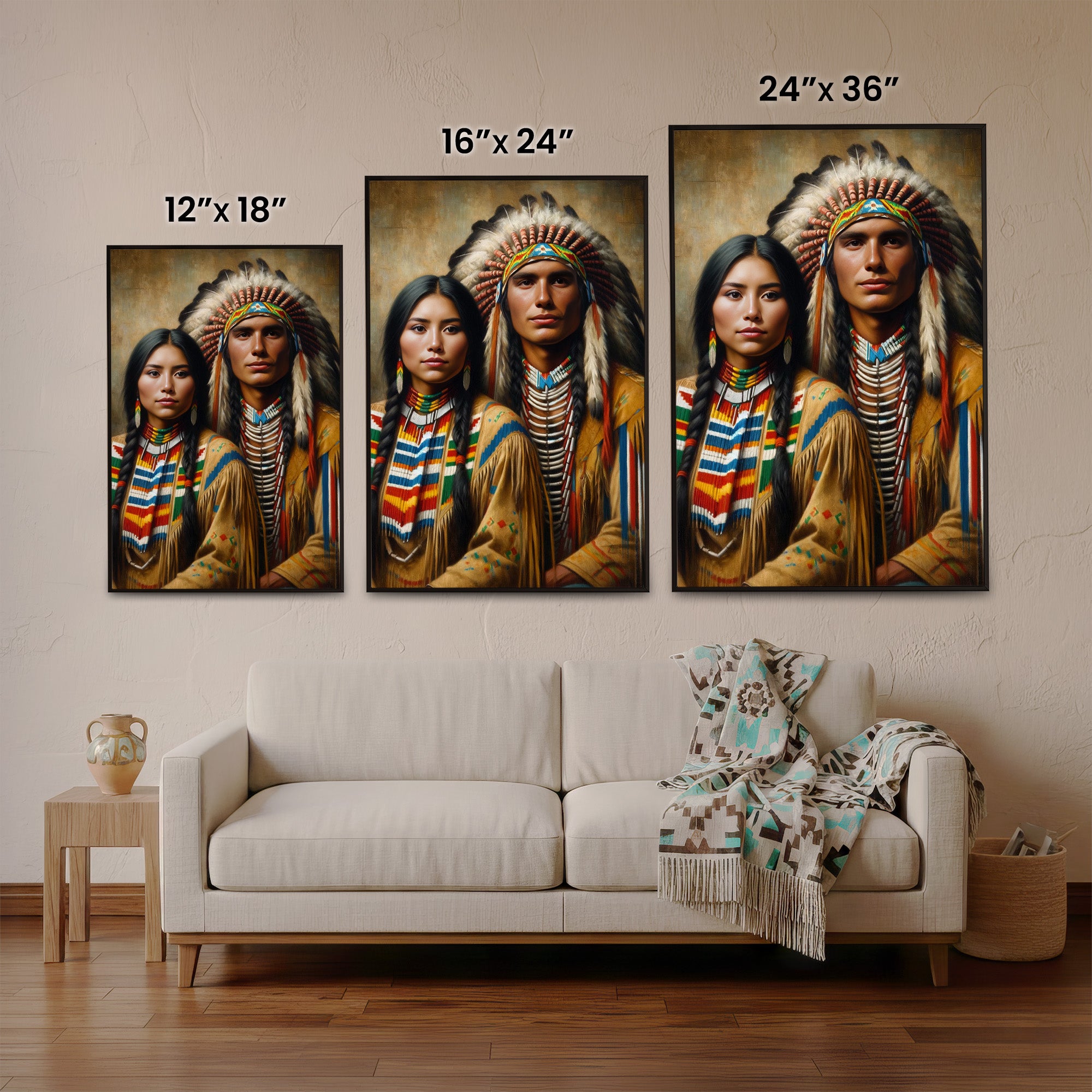 Custom Native American Couple Portrait Photo Canvas Art Gift Home Decor