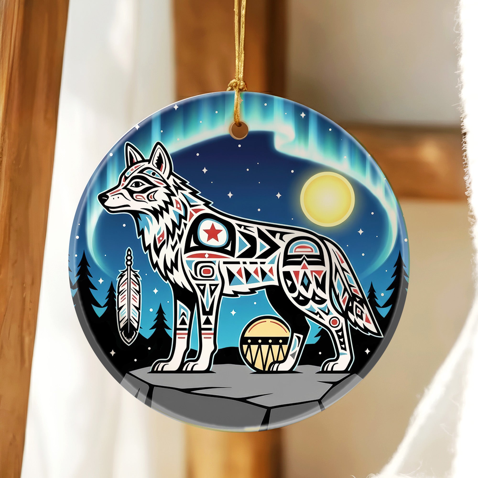 Northern Spirit Wolf Ceramic Ornament – Indigenous Art Decor