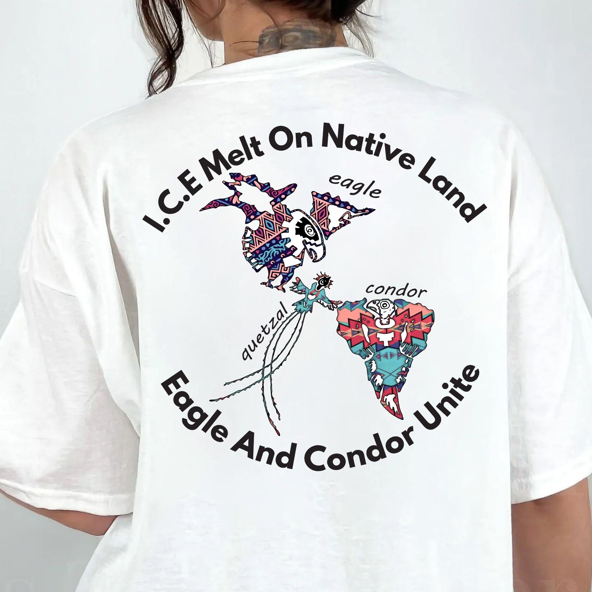 ICE Melt On Native Land – Eagle and Condor Unite Indigenous Solidarity Unisex T-shirt/T-shirt V-Neck/Hoodie/Sweatshirt - Two Sides