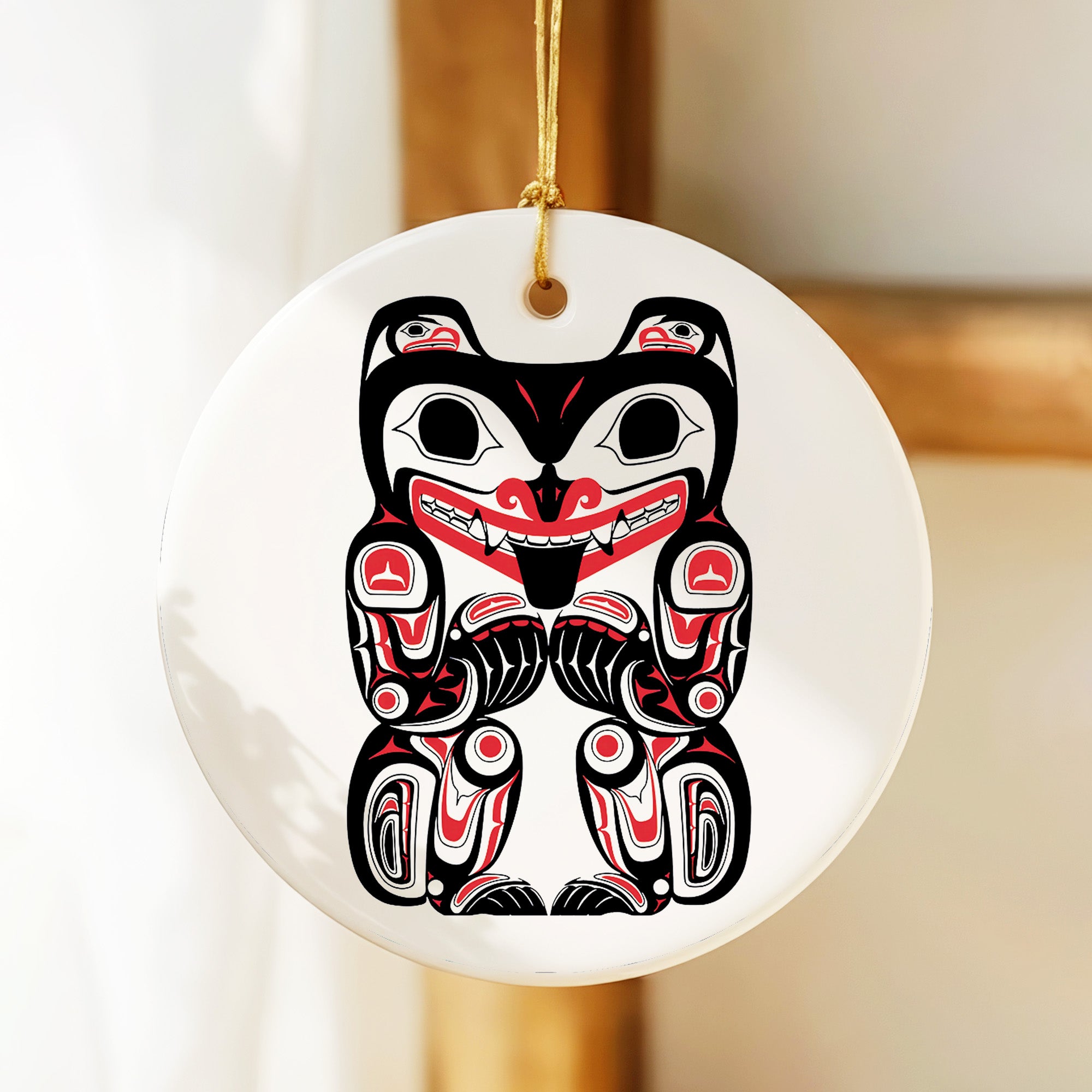 Native Bear Spirit Ceramic Ornament – Handcrafted Indigenous Art Decoration