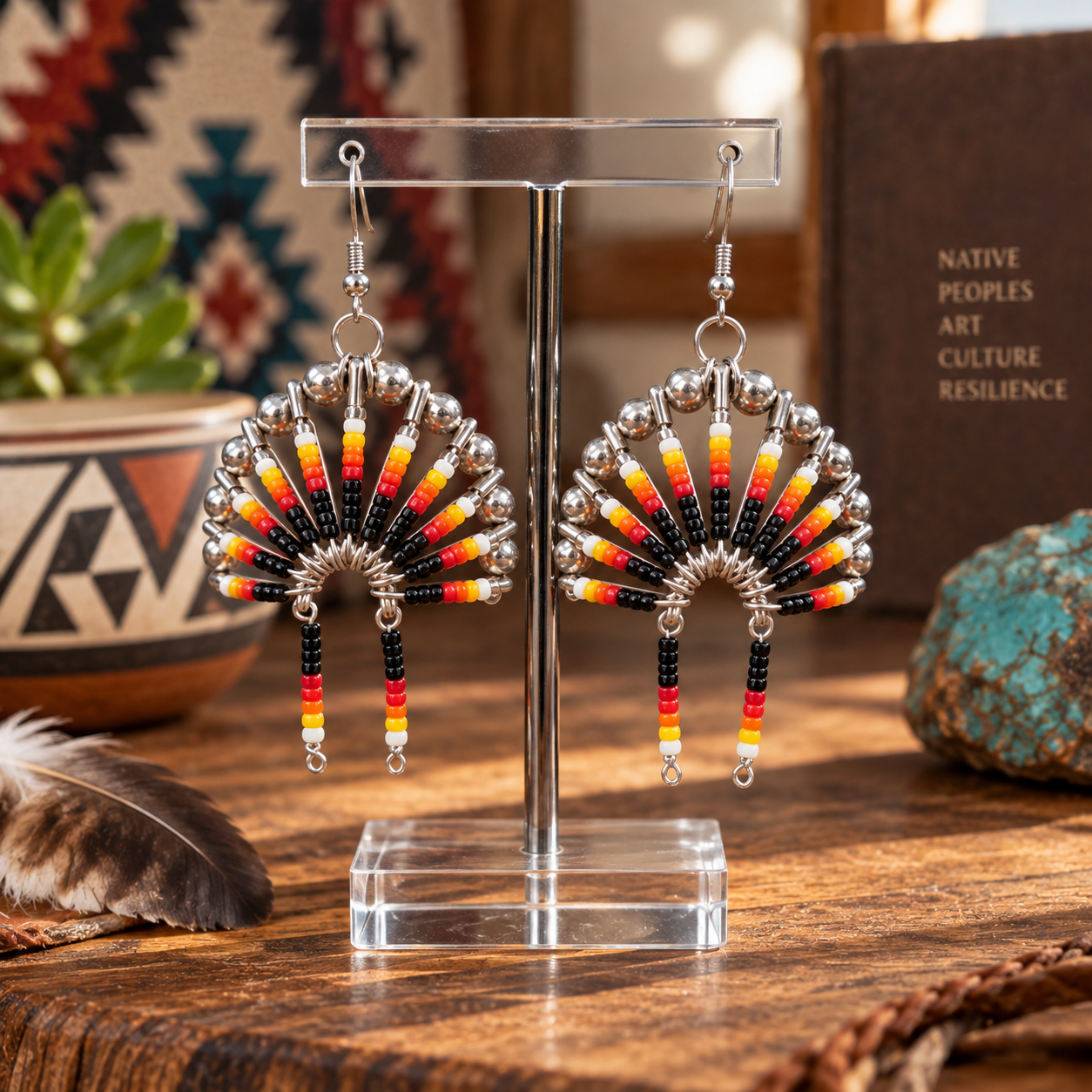 Native Chief Inspired Beaded Earrings - Handmade Tribal Jewelry